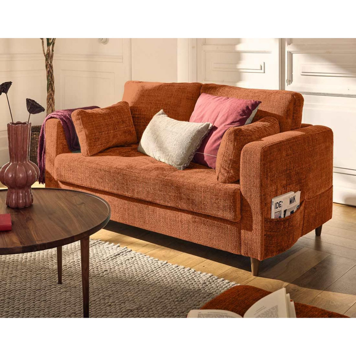 LISA DESIGN Anna - canapé droit 2 places avec poche en velours texturé