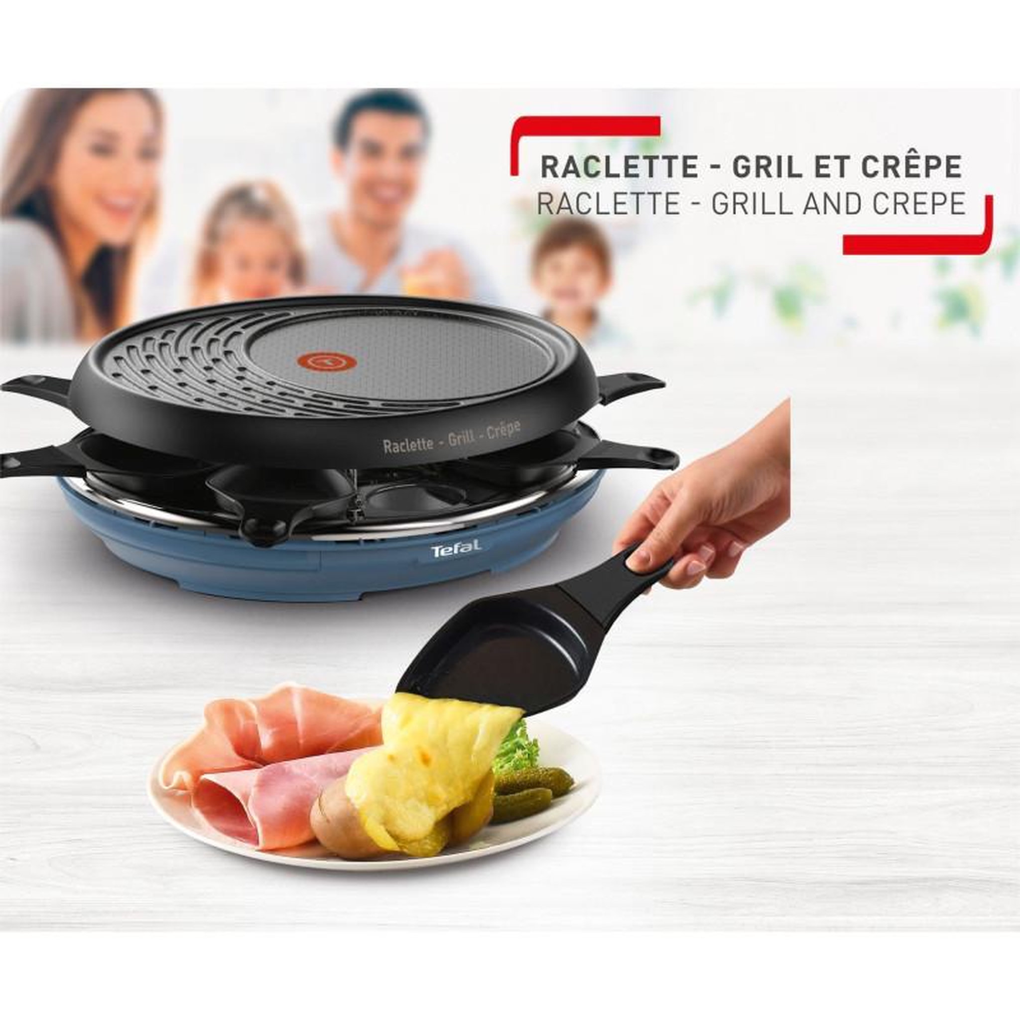 Voir la diapositive 3 : TEFAL Appareil à raclette 8 personnes 1050w + gril + crêpière - RE310401