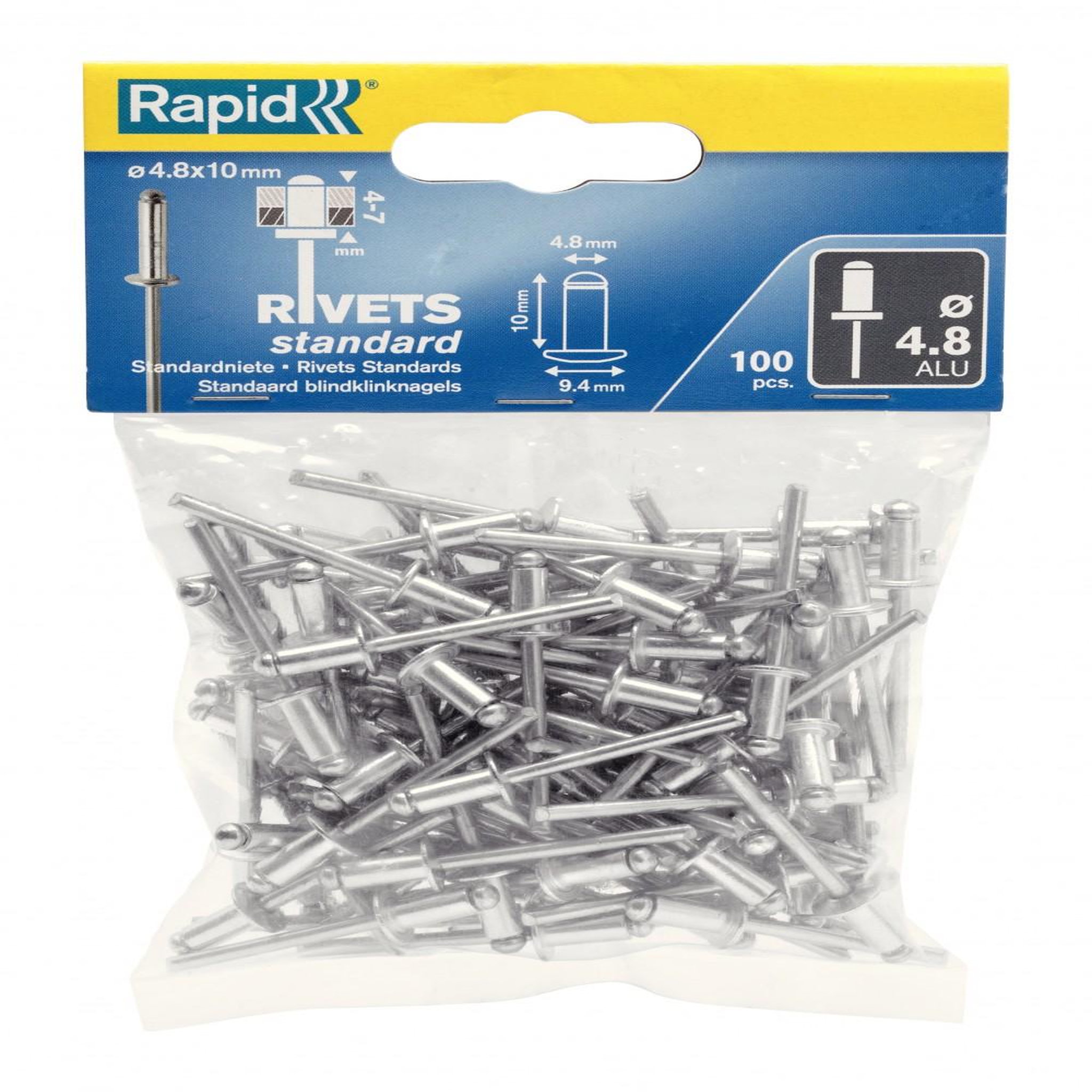Rapid Lot de 100 rivets aluminium Diam.4.8 x H.10 mm RAPID