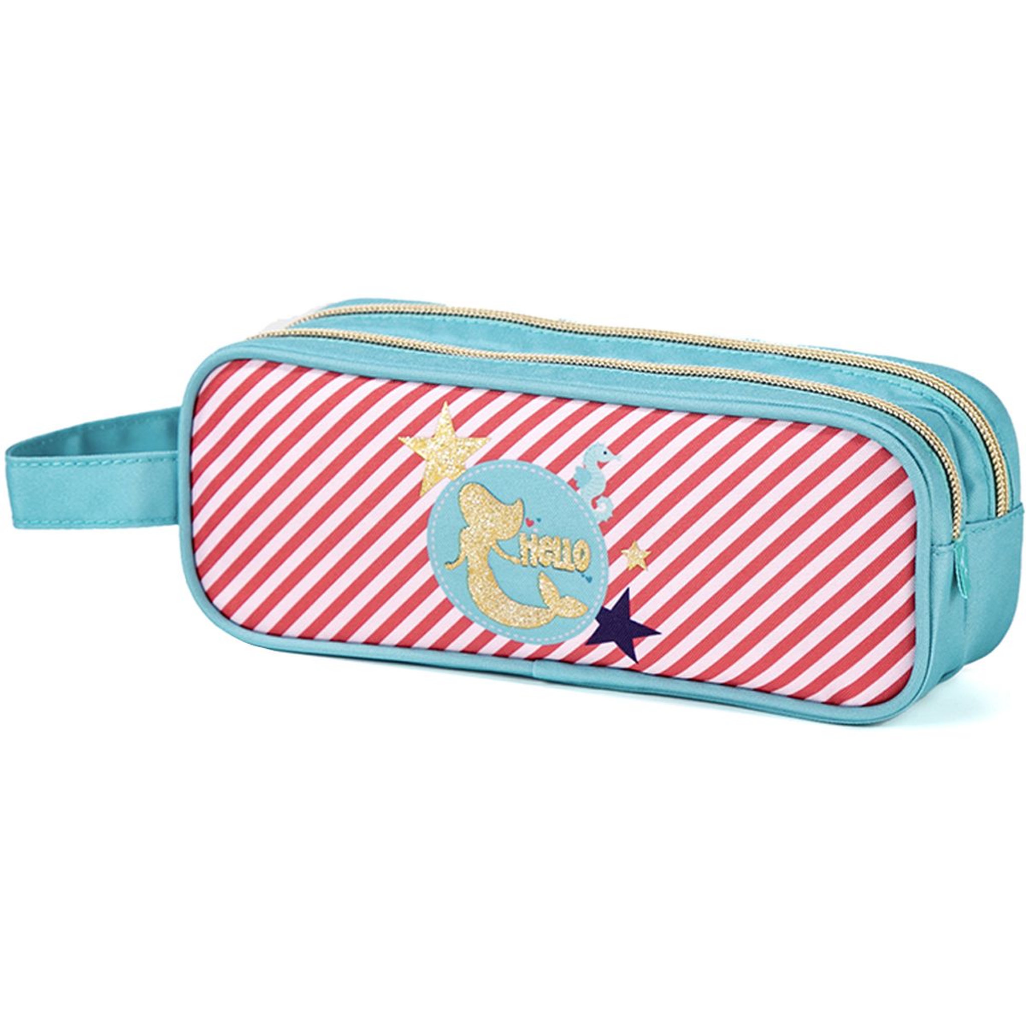 Voir la diapositive 3 : AUCHAN Trousse 2 compartiments rectangle rose et bleue FASHION MERMAID