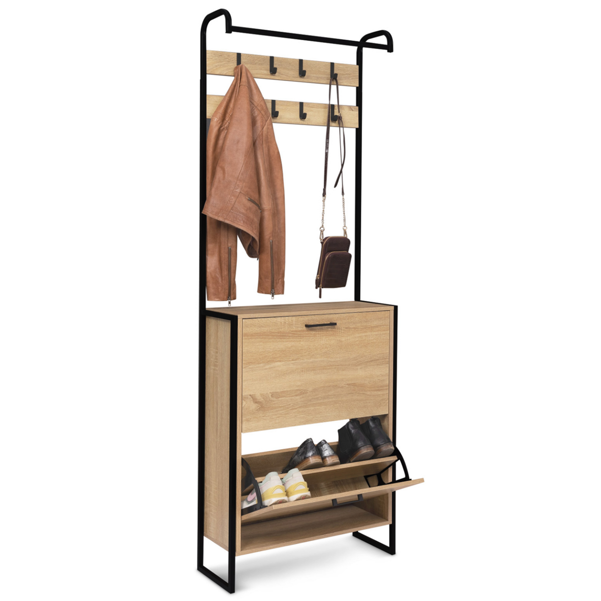 ID MARKET Vestiaire d'entrée LUIS meuble chaussures 2 portes design industriel