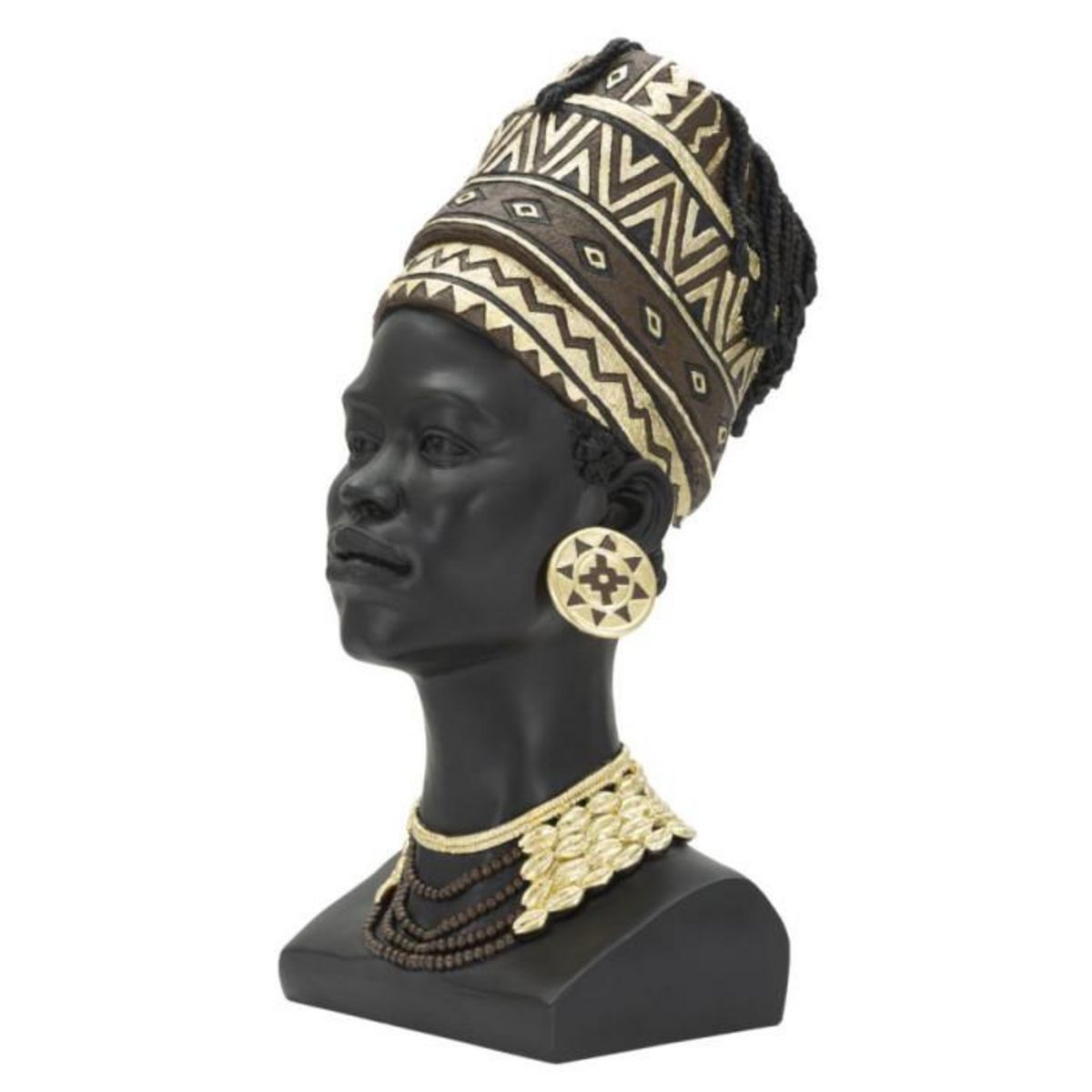 Paris Prix Statuette Tête Femme Coiffe  Massai  45cm Noir