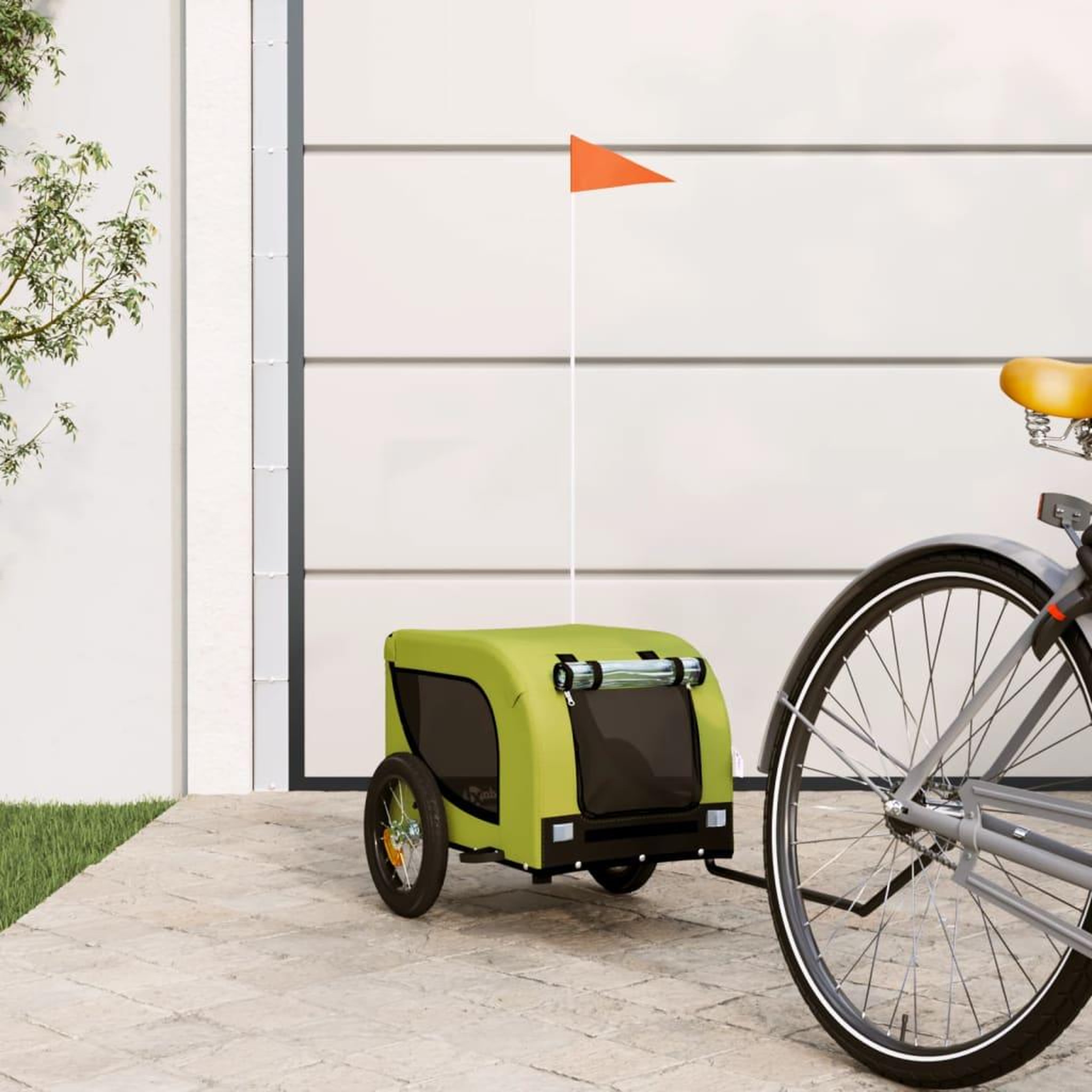 VIDAXL Remorque de velo pour animaux de compagnie vert et noir