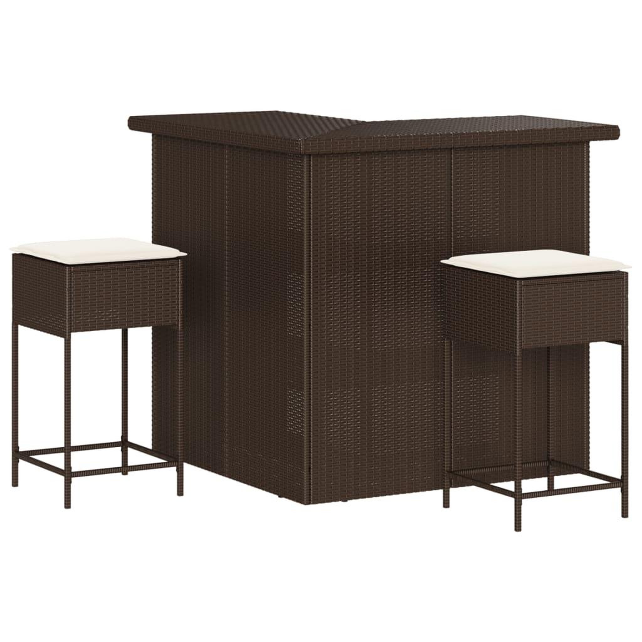Voir la diapositive 2 : VIDAXL Ensemble de bar de jardin 3 pcs et coussins brun resine tressee