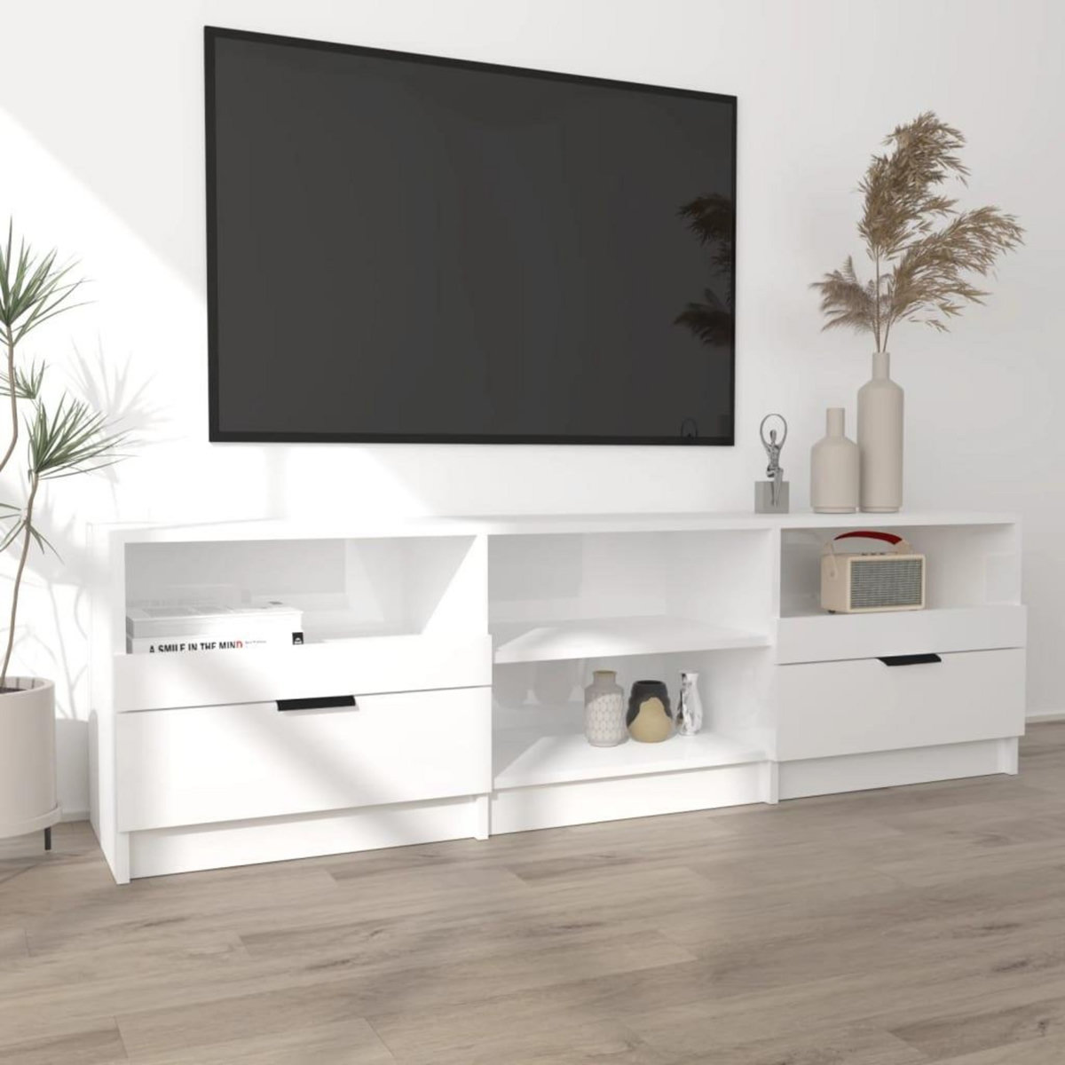 VIDAXL Meuble TV Blanc brillant 150x33,5x45 cm Bois d'ingenierie