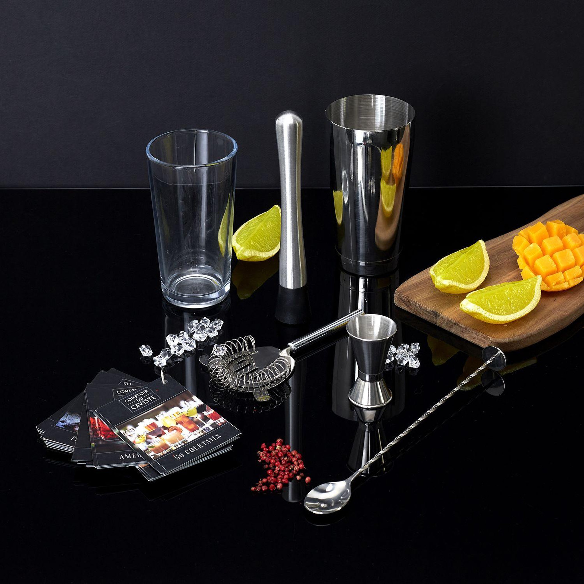 Voir la diapositive 2 : TOILINUX Coffret 5 accessoires à cocktail et 50 recettes - en acier inoxydable