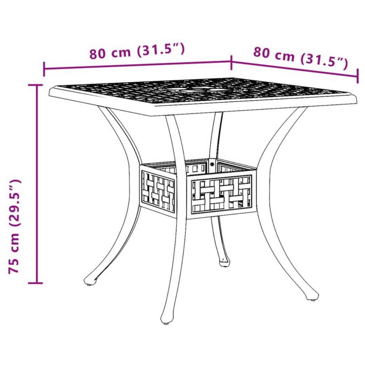 VIDAXL Table de jardin bronze 80x80x75 cm aluminium coule