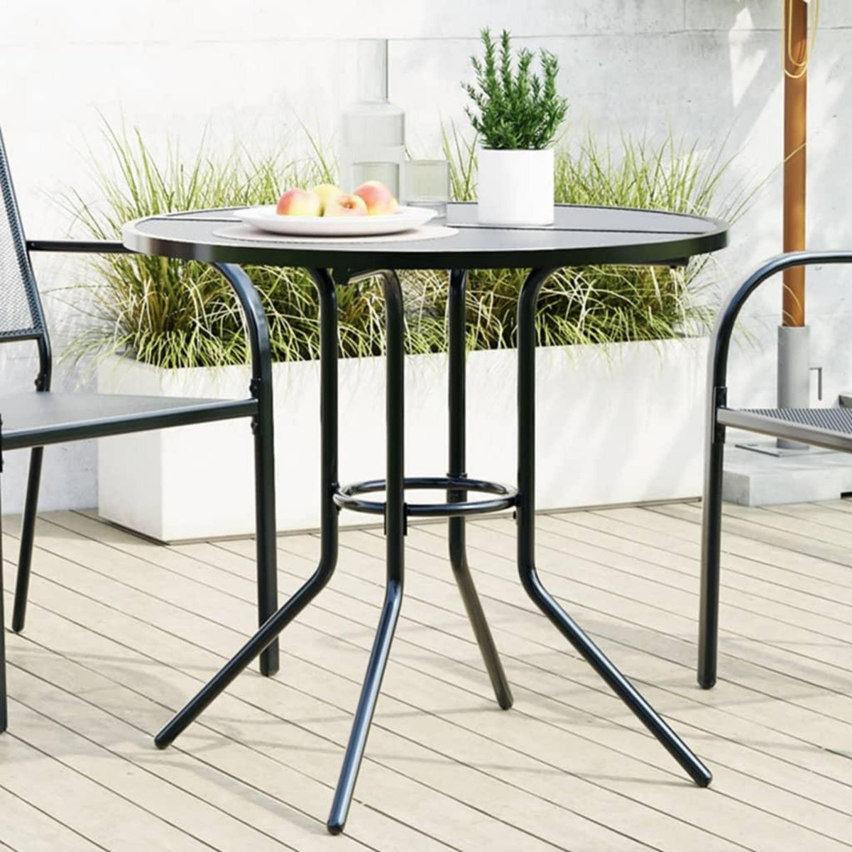 VIDAXL Table de patio ronde anthracite acier enduit de poudre