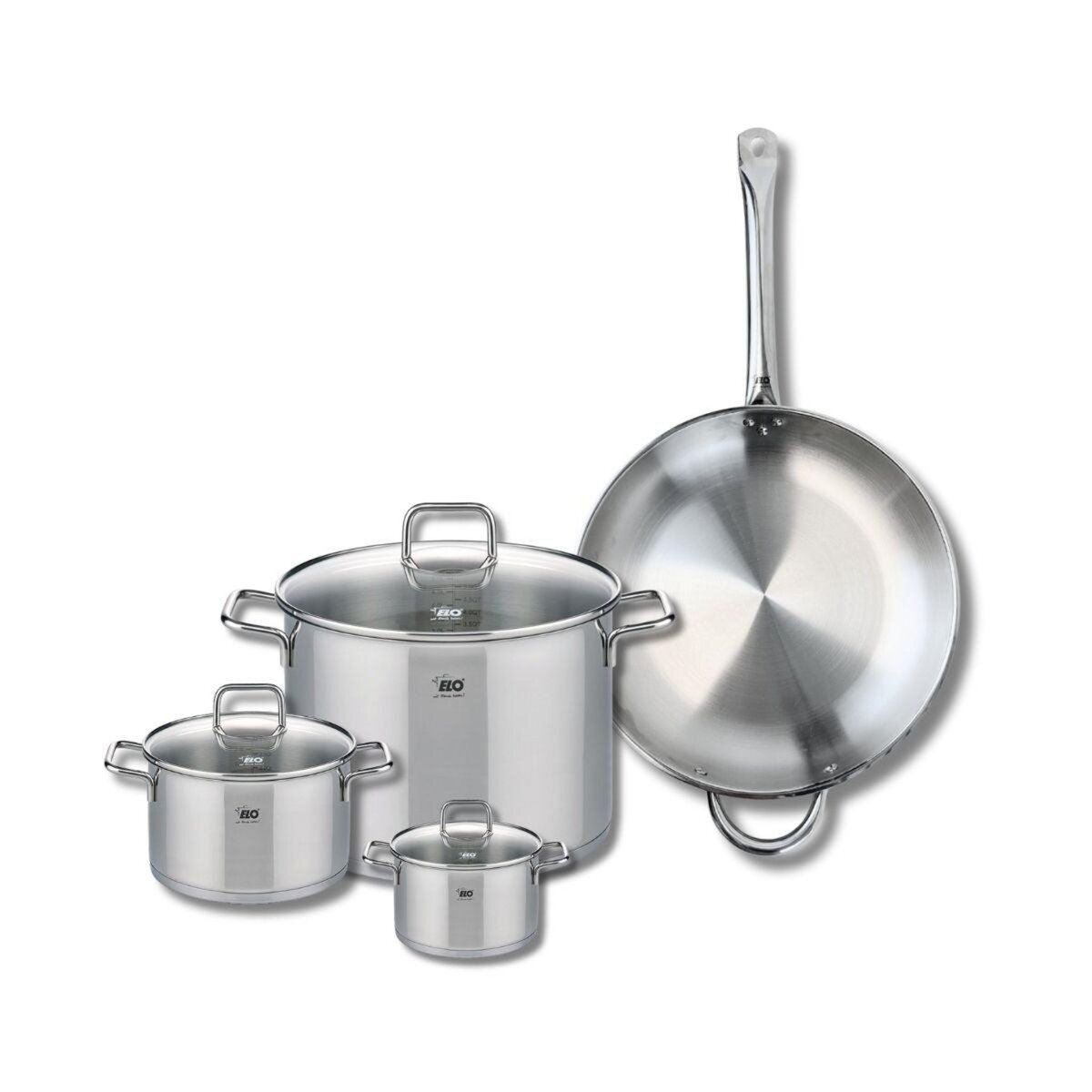 ELO Set de 1 Poêle de cuisson 32 cm et 3 faitouts 12, 16 et 26 cm Elo Profi Citrin