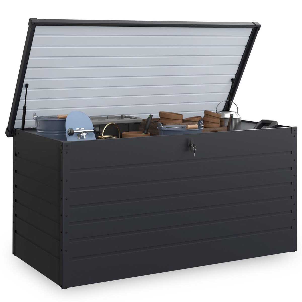 ID MARKET Coffre de rangement métal verrouillable gris anthracite pour jardin 1250L 175x95x90 cm
