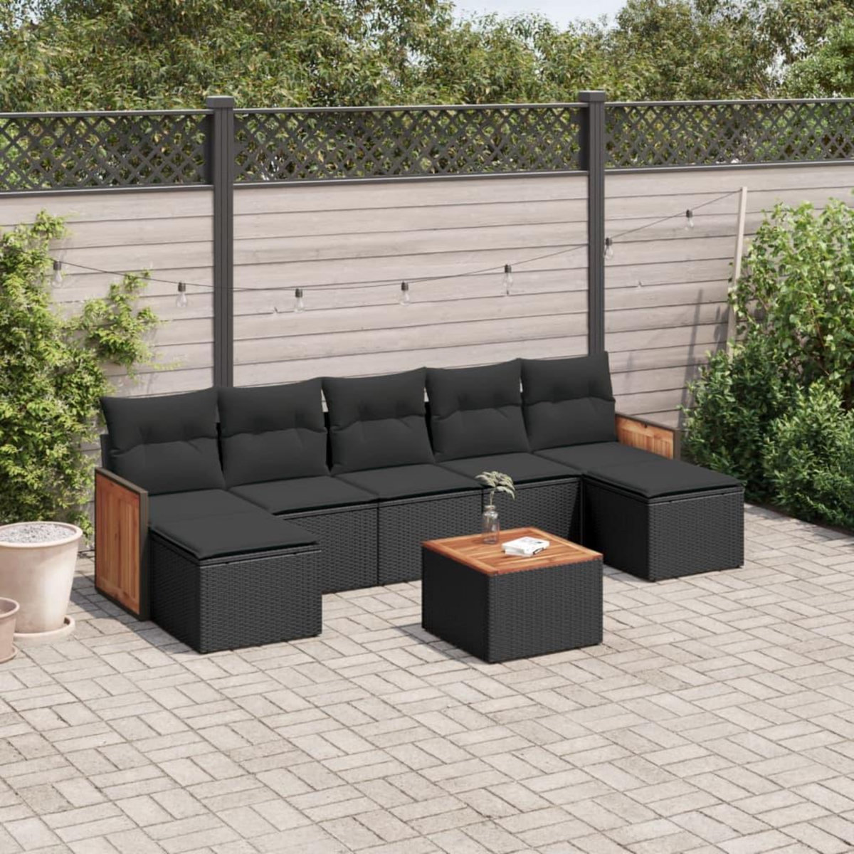 VIDAXL Salon de jardin 8 pcs avec coussins noir resine tressee
