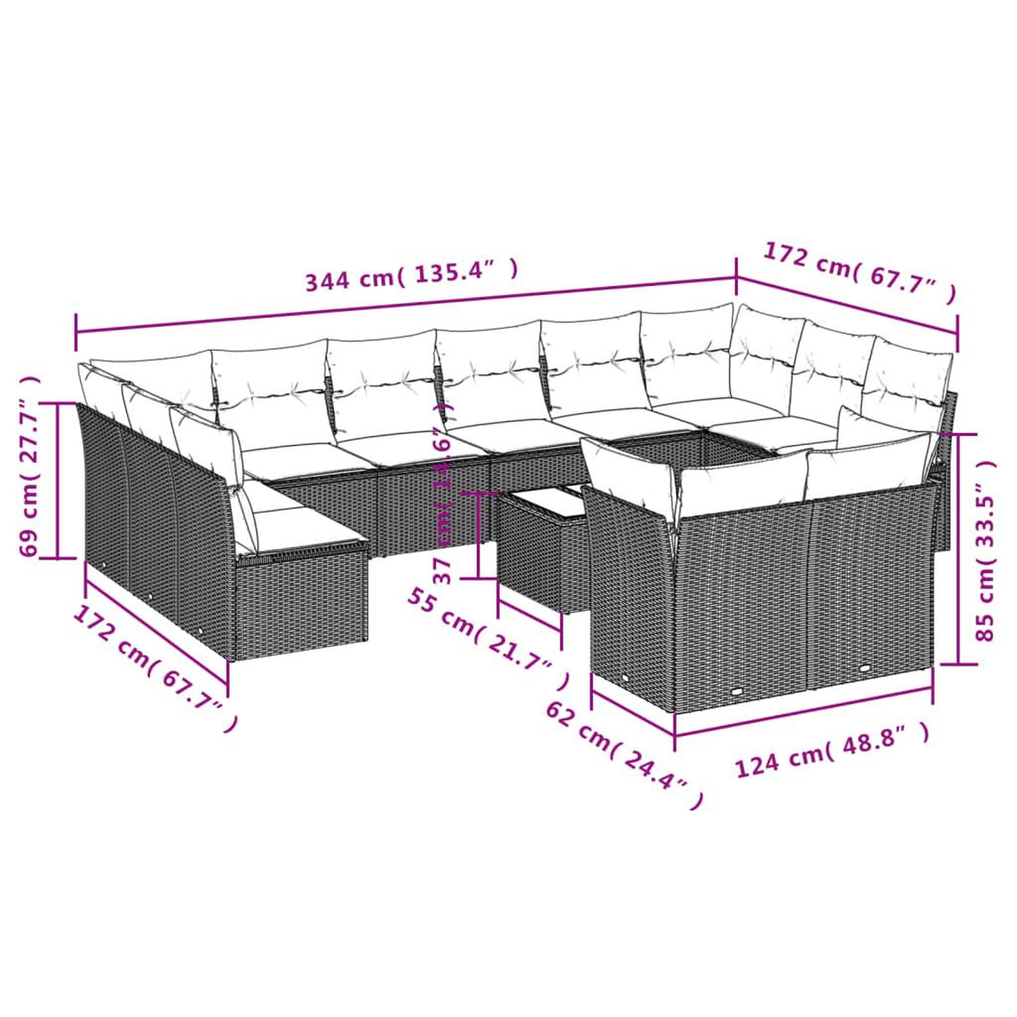 Voir la diapositive 3 : VIDAXL Salon de jardin avec coussins 13 pcs noir resine tressee