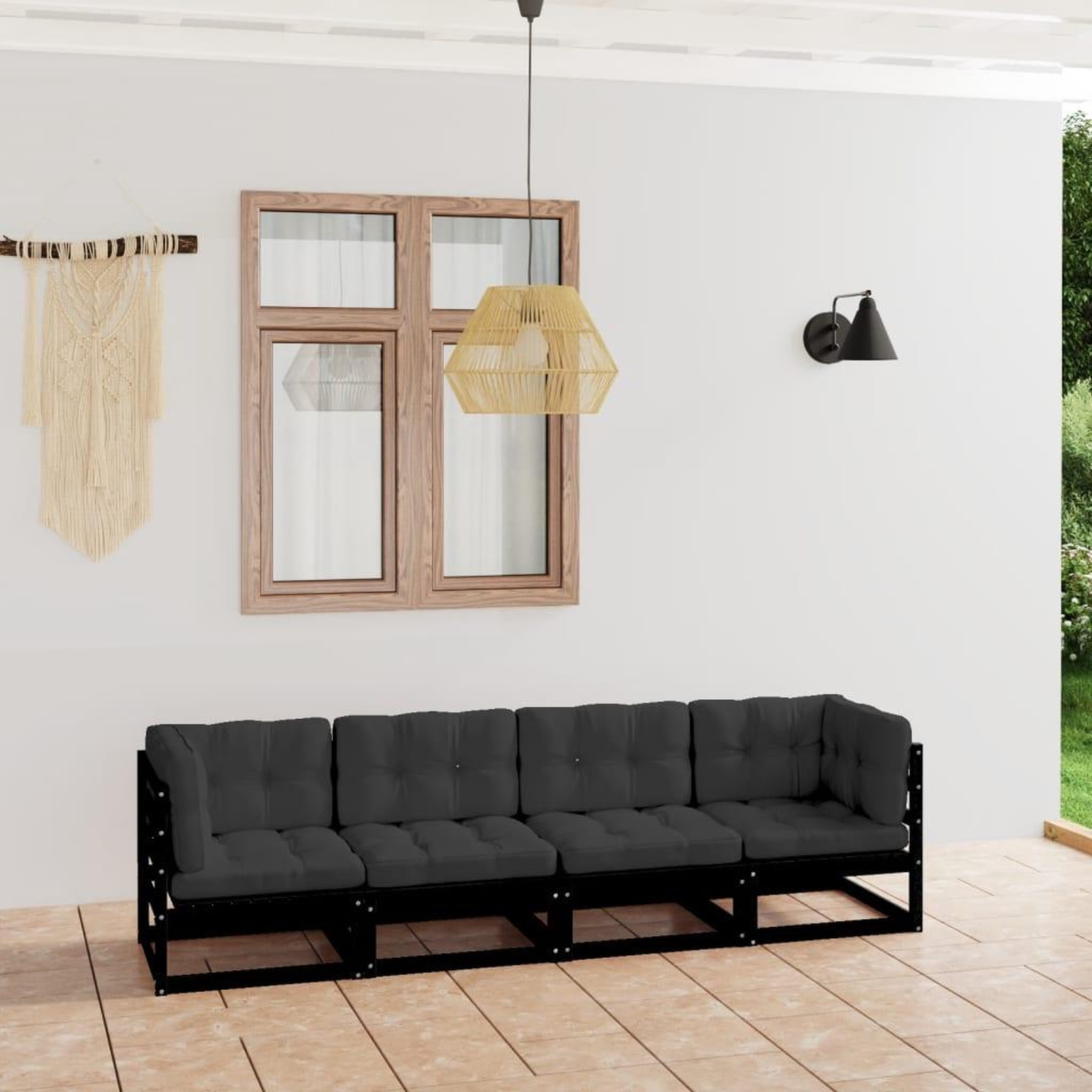 Voir la diapositive 1 : VIDAXL Canape 4 places de jardin avec coussins Bois de pin massif