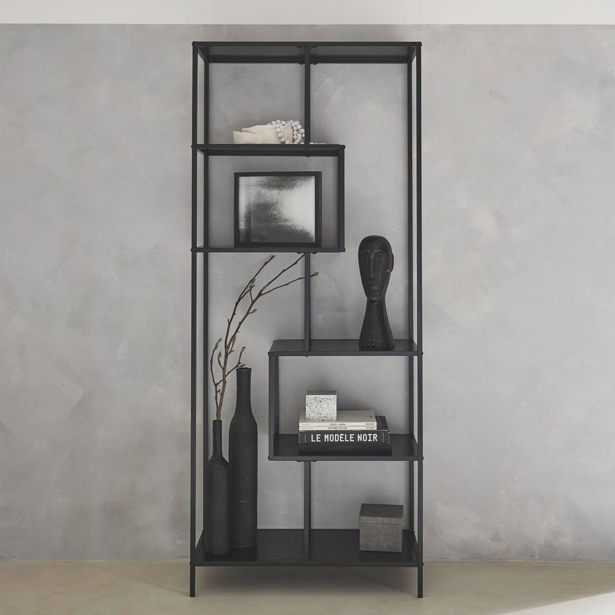 SWEEEK Etagère bibliothèque asymétrique 6 étages en métal noir INDUSTRIELLE L 77 x P 33 x H 185cm