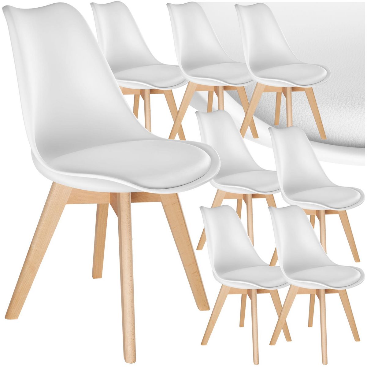 tectake Ensemble de chaises de salle à manger avec siège rembourré blanc Lot de 8