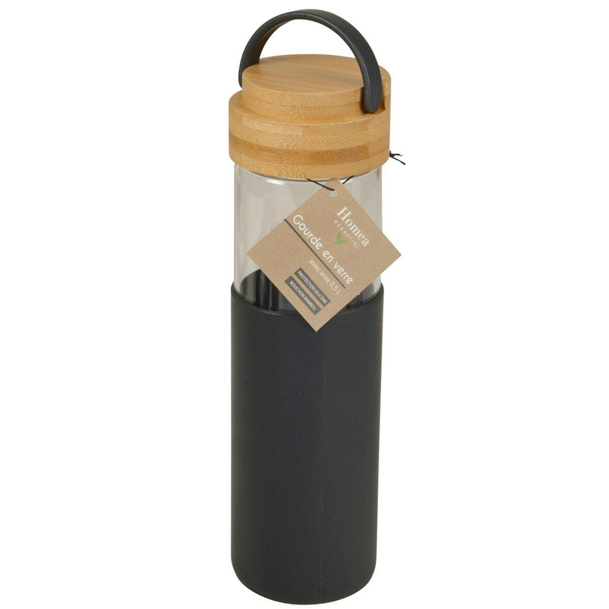 Voir la diapositive 2 : HOMEA Gourde Bouteille en Verre  Silicone  0,6L Anthracite