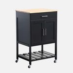 SWEEEK Desserte de cuisine BENDOR plateau en bois d'hévéa, 56 x 46 x 90 cm, 4 roues, 1 tiroir, 2 étagère, 1 double porte, style contemporain. Coloris disponibles : Blanc, Noir