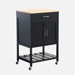 SWEEEK Desserte de cuisine BENDOR plateau en bois d'hévéa, 56 x 46 x 90 cm, 4 roues, 1 tiroir, 2 étagère, 1 double porte, style contemporain. Coloris disponibles : Noir, Blanc