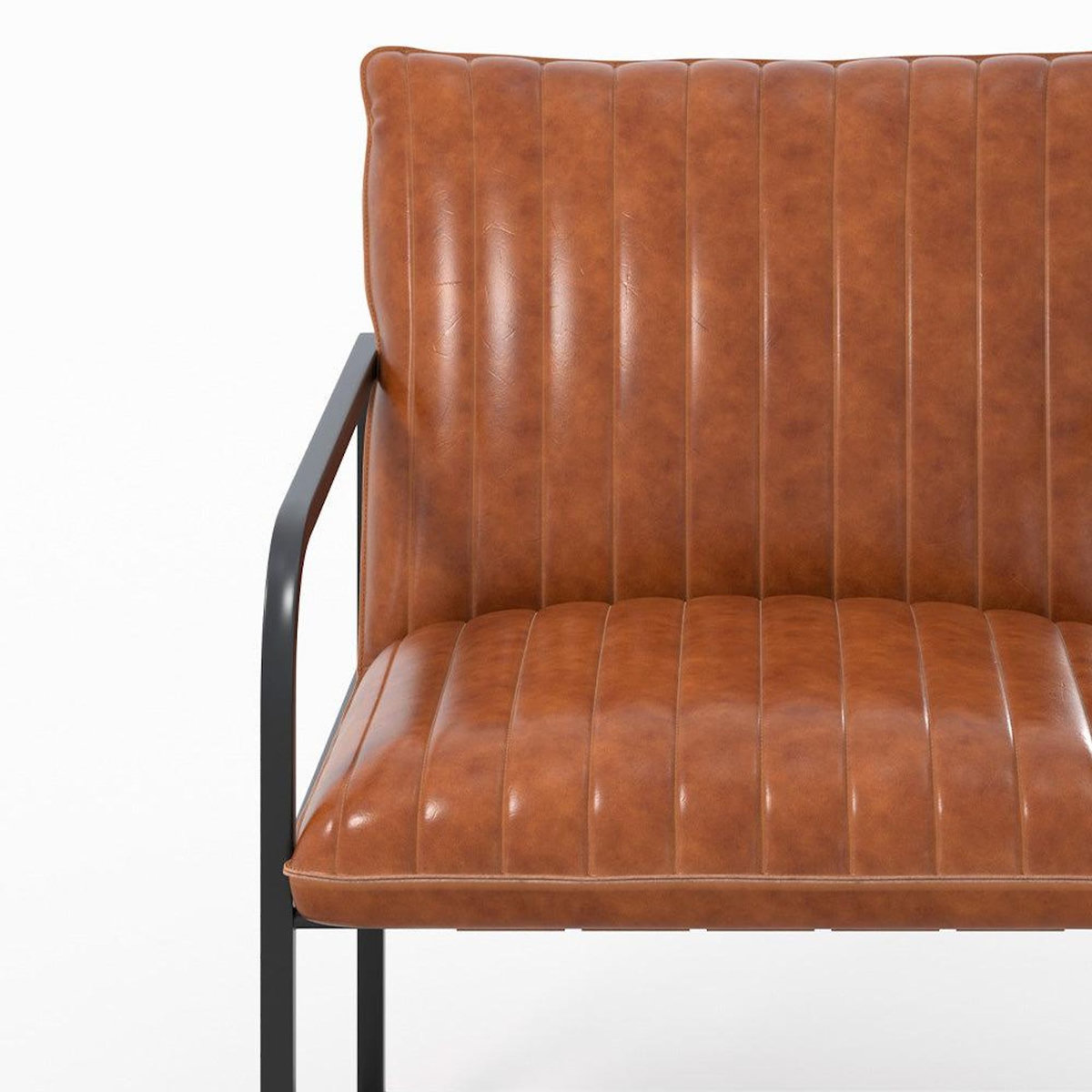 MAISON PAVANE Fauteuil en cuir de buffle marron et métal noir-Armand