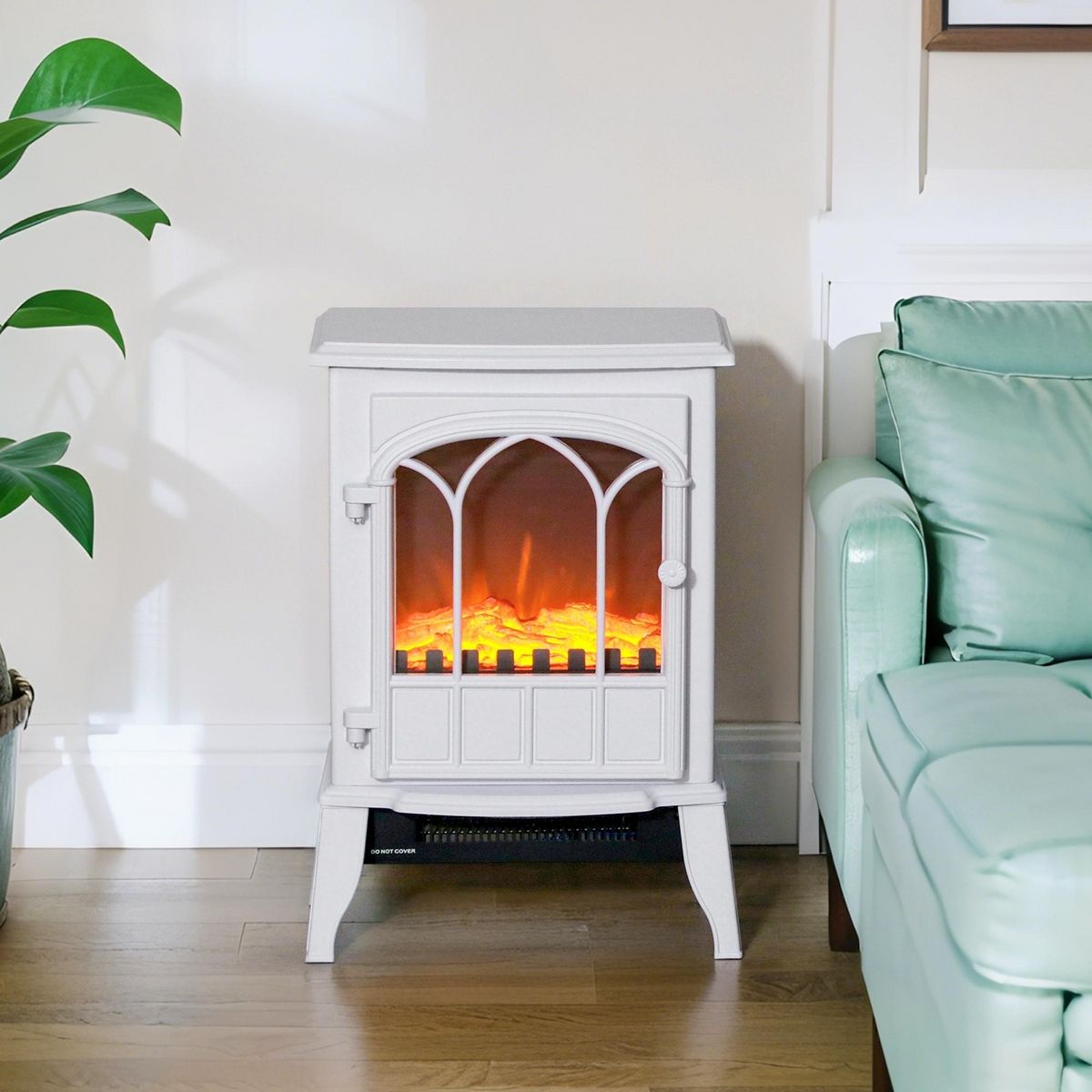 HOMCOM Cheminée électrique poêle style rétro 1000-2000 W simulation flammes LED porte blanc