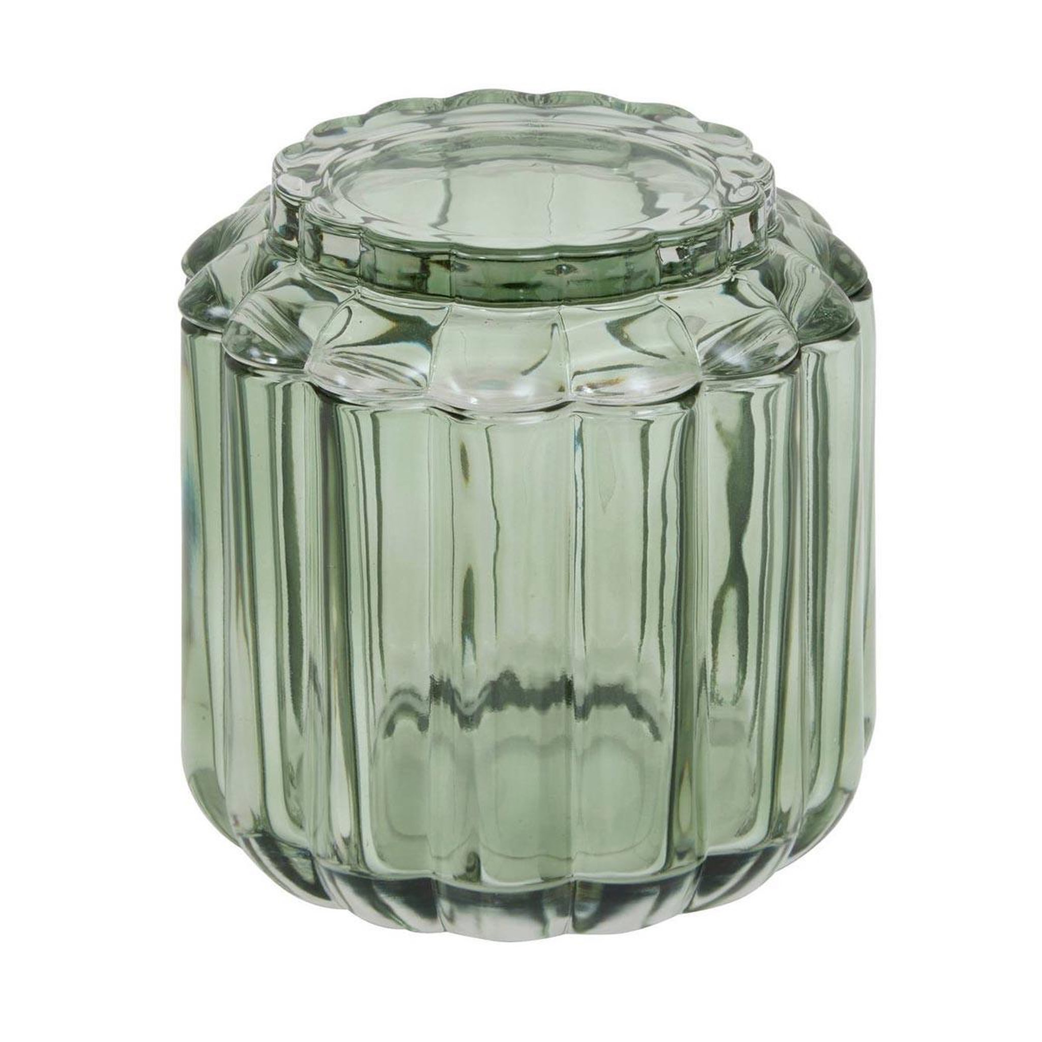 Voir la diapositive 2 : FIVE Pot à coton en verre  floréa  11cm vert
