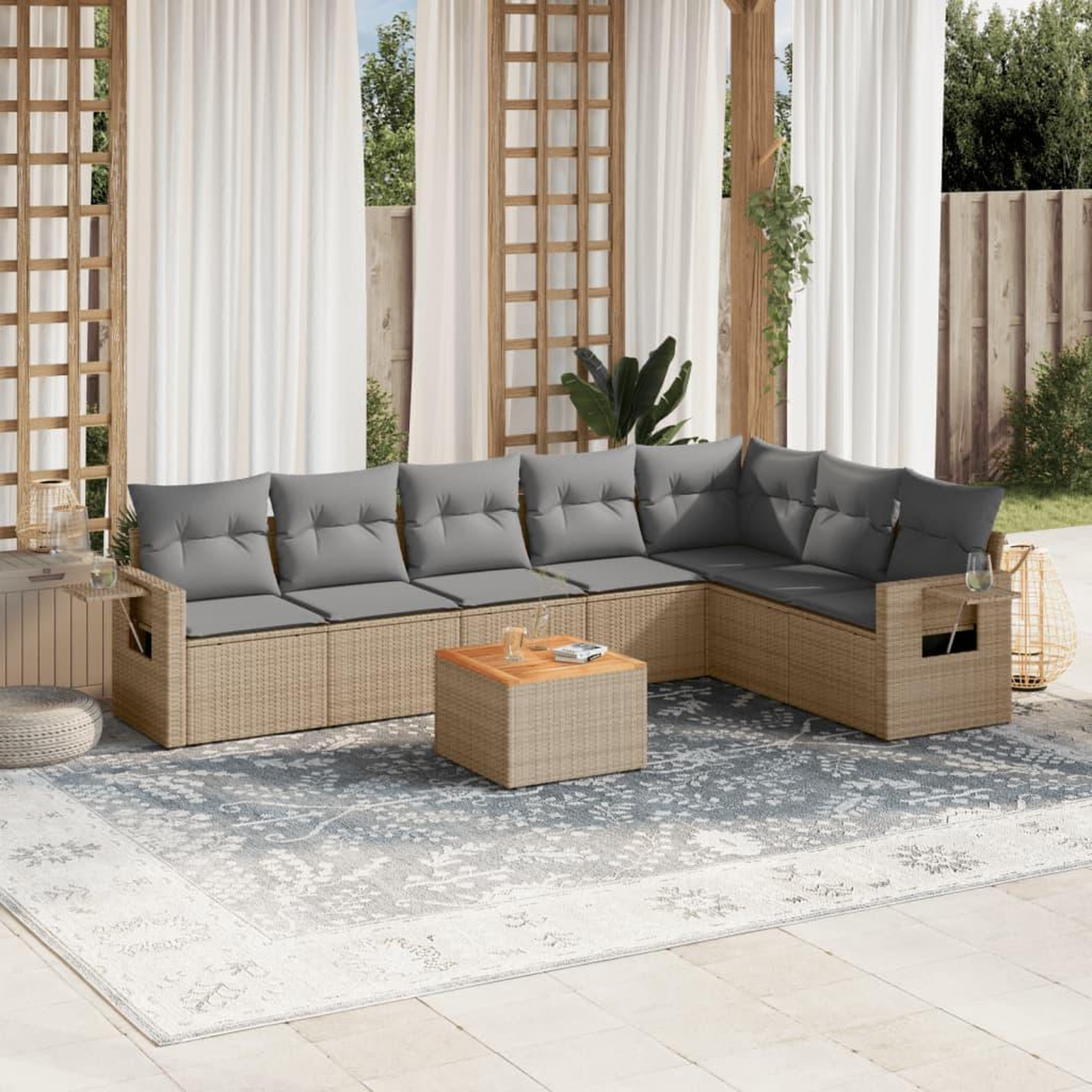 VIDAXL Salon de jardin avec coussins 8pcs melange beige resine tressee