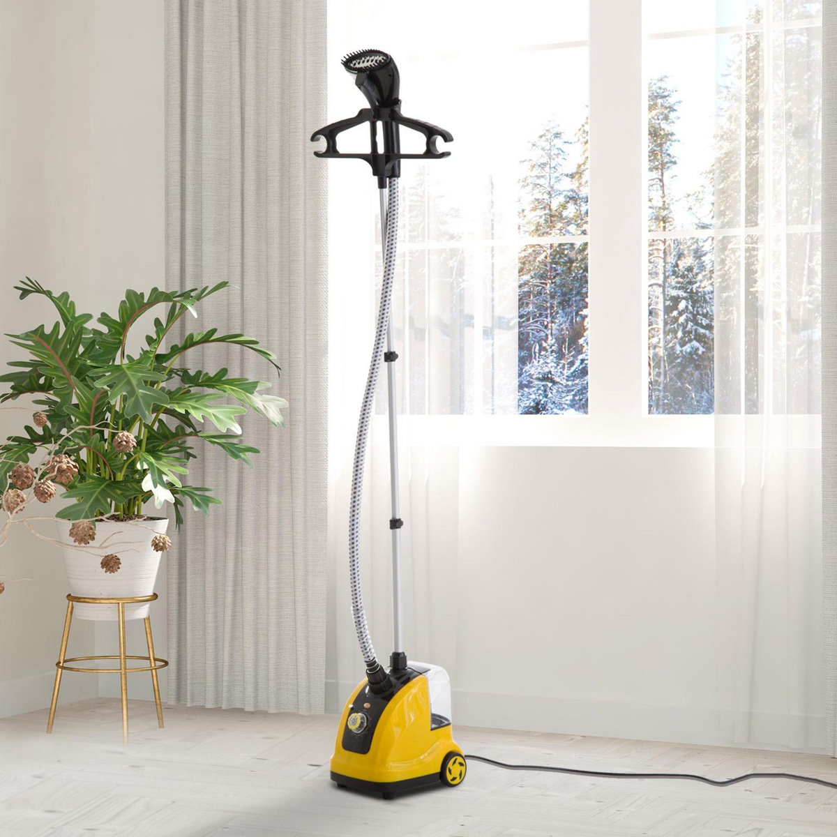 HOMCOM HOMCOM Défroisseur vapeur vertical défroisseur à vêtements 1,4 L 1950 W débit vapeur 30g/min tige telescopique jaune noir