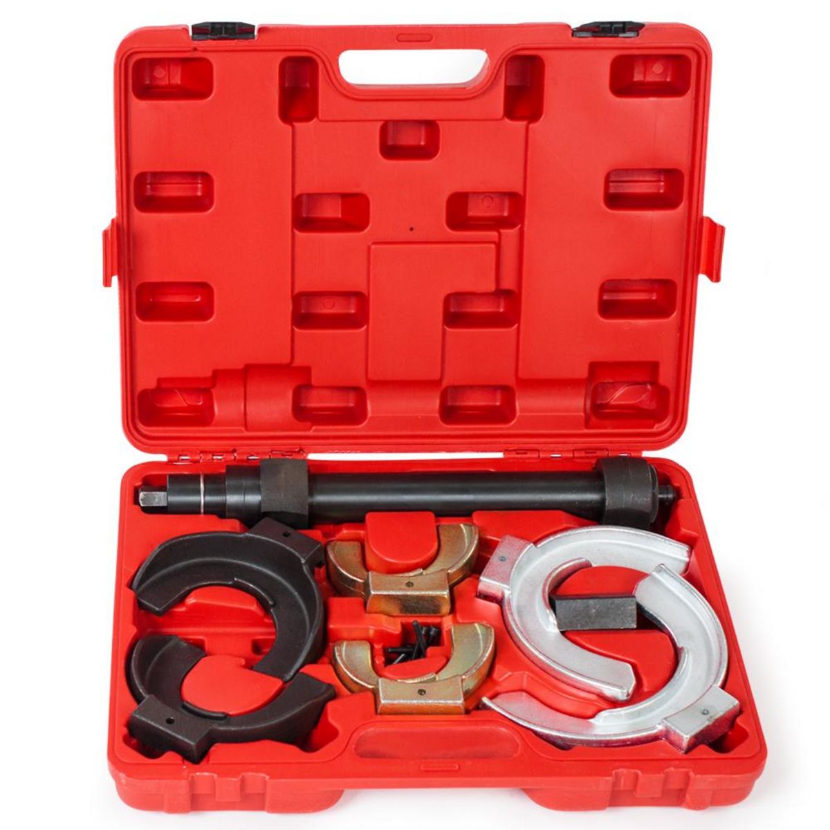 tectake Compresseur de ressort universel d'amortisseurs mcpherson 3 têtes de serrage et entretoise rouge