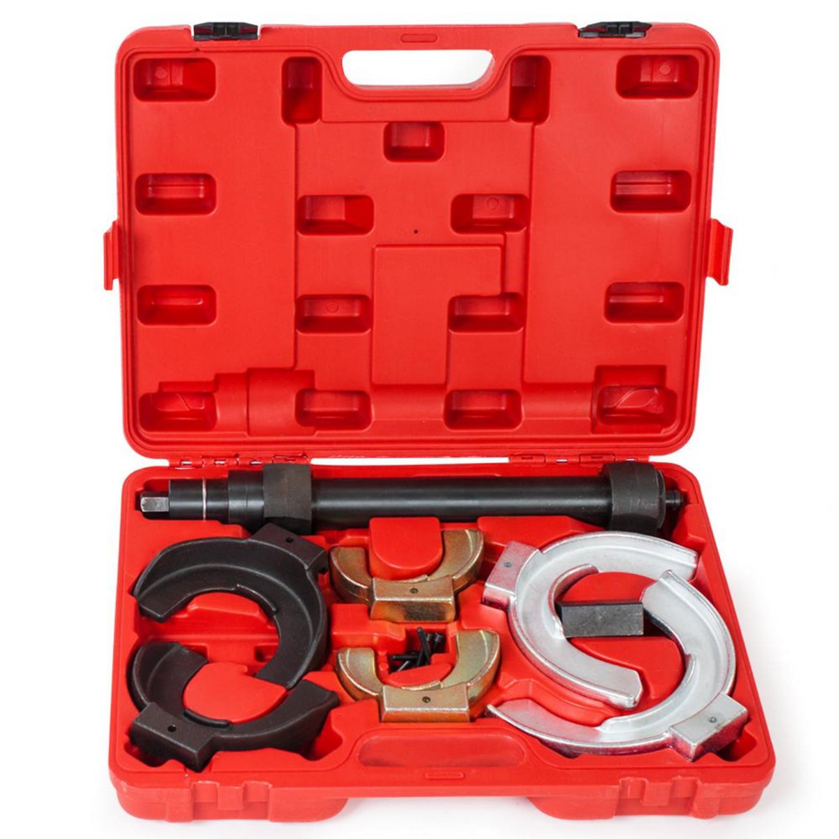 tectake Compresseur de ressort universel d'amortisseurs mcpherson 3 têtes de serrage et entretoise rouge