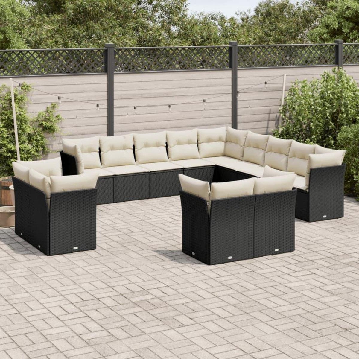 VIDAXL Salon de jardin avec coussins 13 pcs noir resine tressee