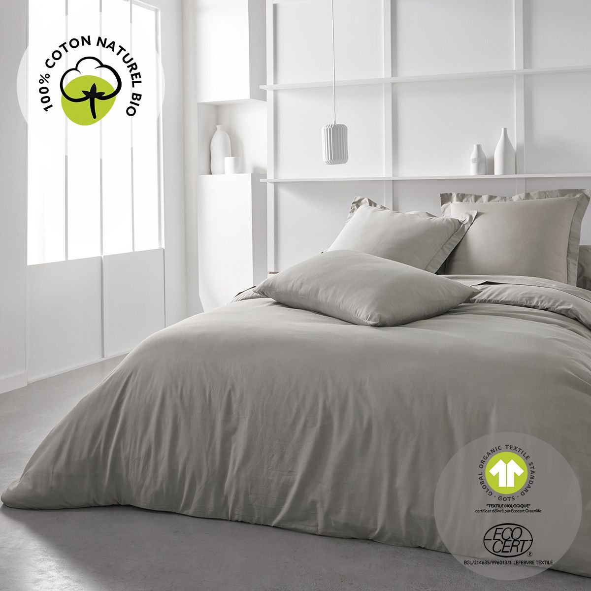 TODAY Housse de couette unie en Coton 57 fils ORGANIC 