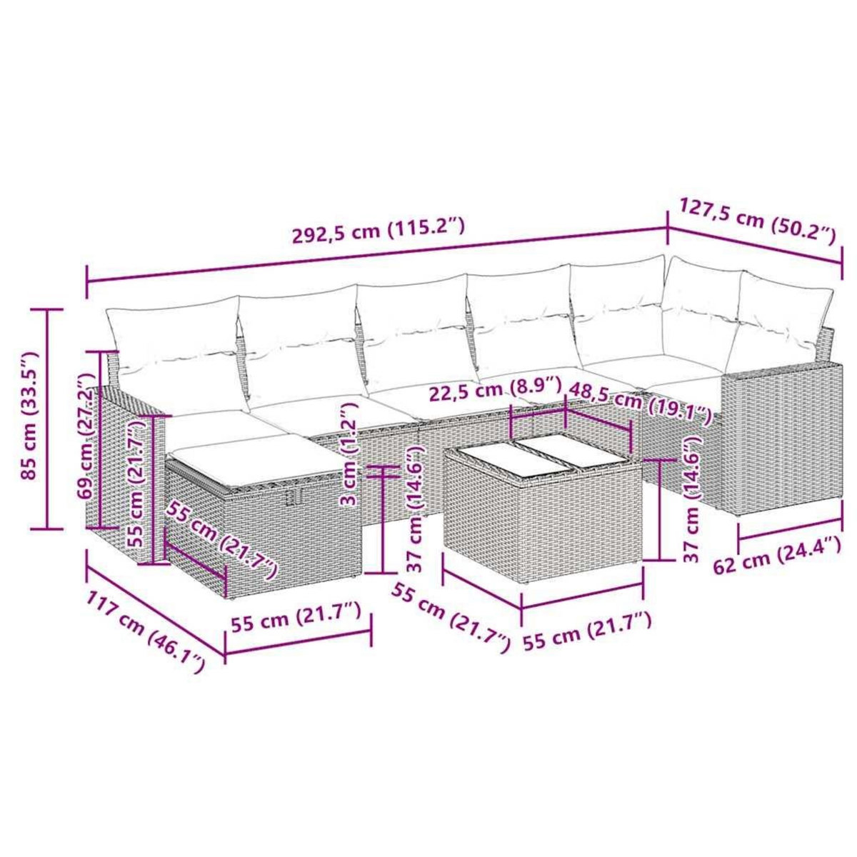 VIDAXL Salon de jardin 8 pcs avec coussins noir resine tressee