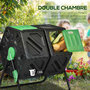 Voir la diapositive 4 : OUTSUNNY Composteur de jardin - bac à compost pour déchets - rotatif 360° - double chambre 130 L - acier PP vert noir