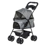 PAWHUT Poussette buggy pliable chien chat panier rangement porte-gobelets tissu 300D Oxford imperméable 4 roues gris