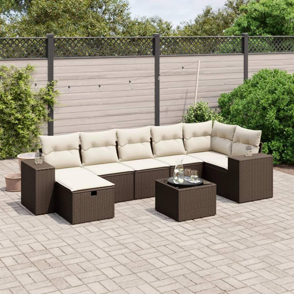VIDAXL Salon de jardin 8 pcs avec coussins marron resine tressee