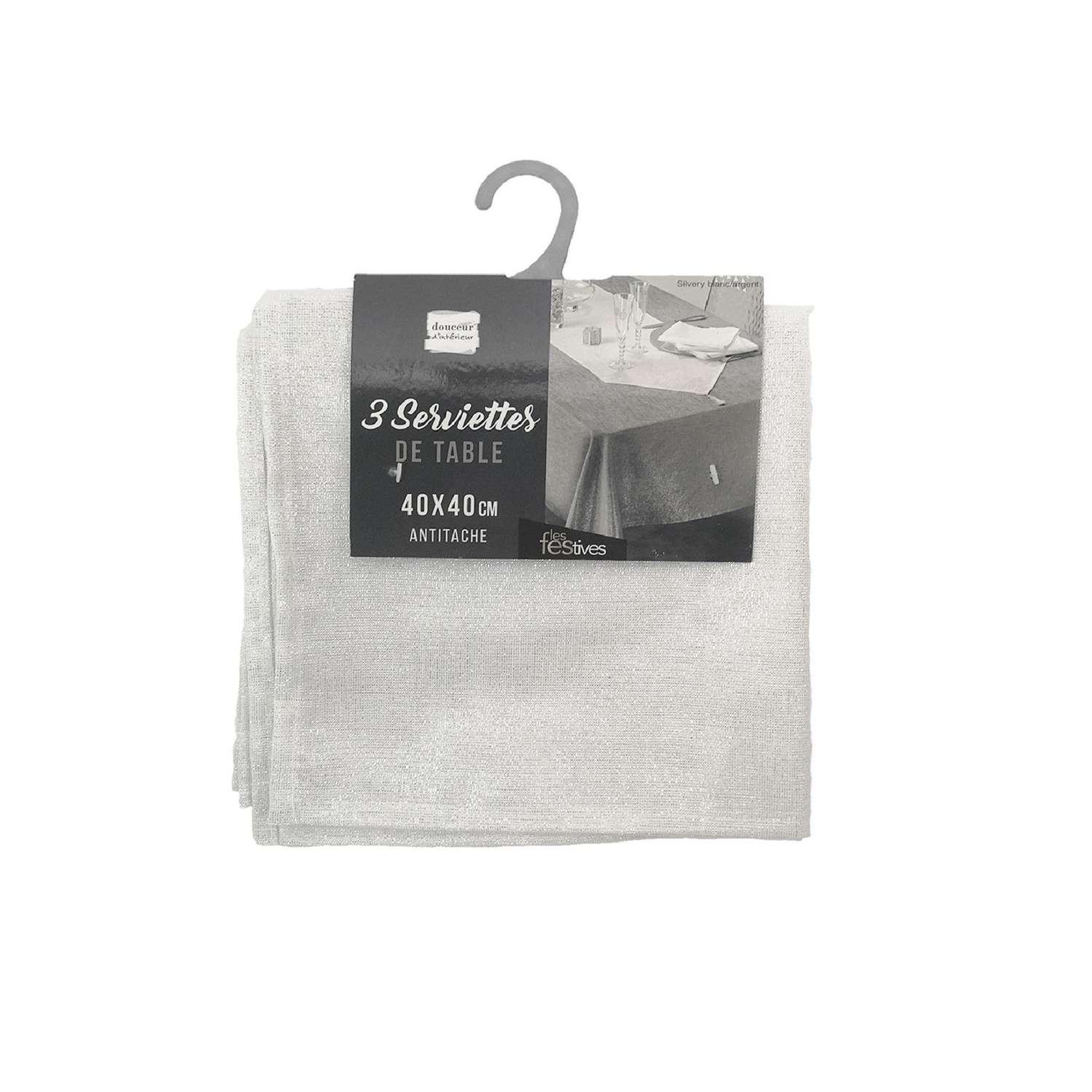 Voir la diapositive 4 : Douceur d'Intérieur Lot de 3 serviettes fils métallisés 40 x 40 cm - blanc et argent