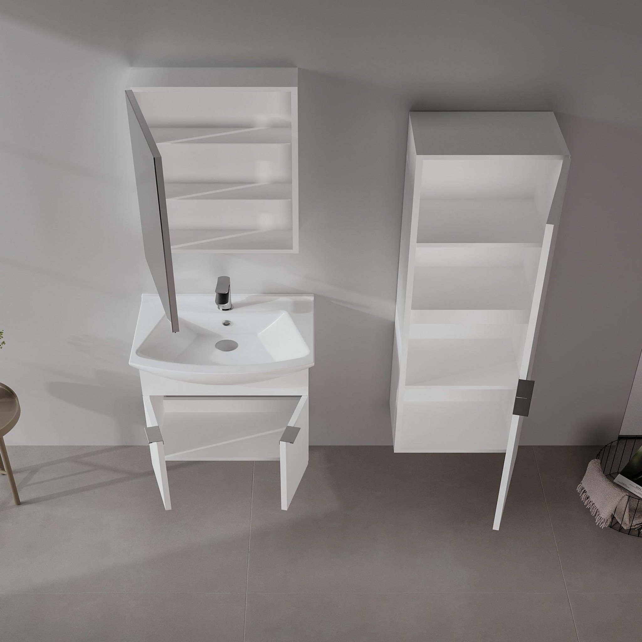 Voir la diapositive 3 : Habitat et Jardin Meuble avec simple vasque et miroir  Purus 55  - 55 x 50 x 58 cm - White