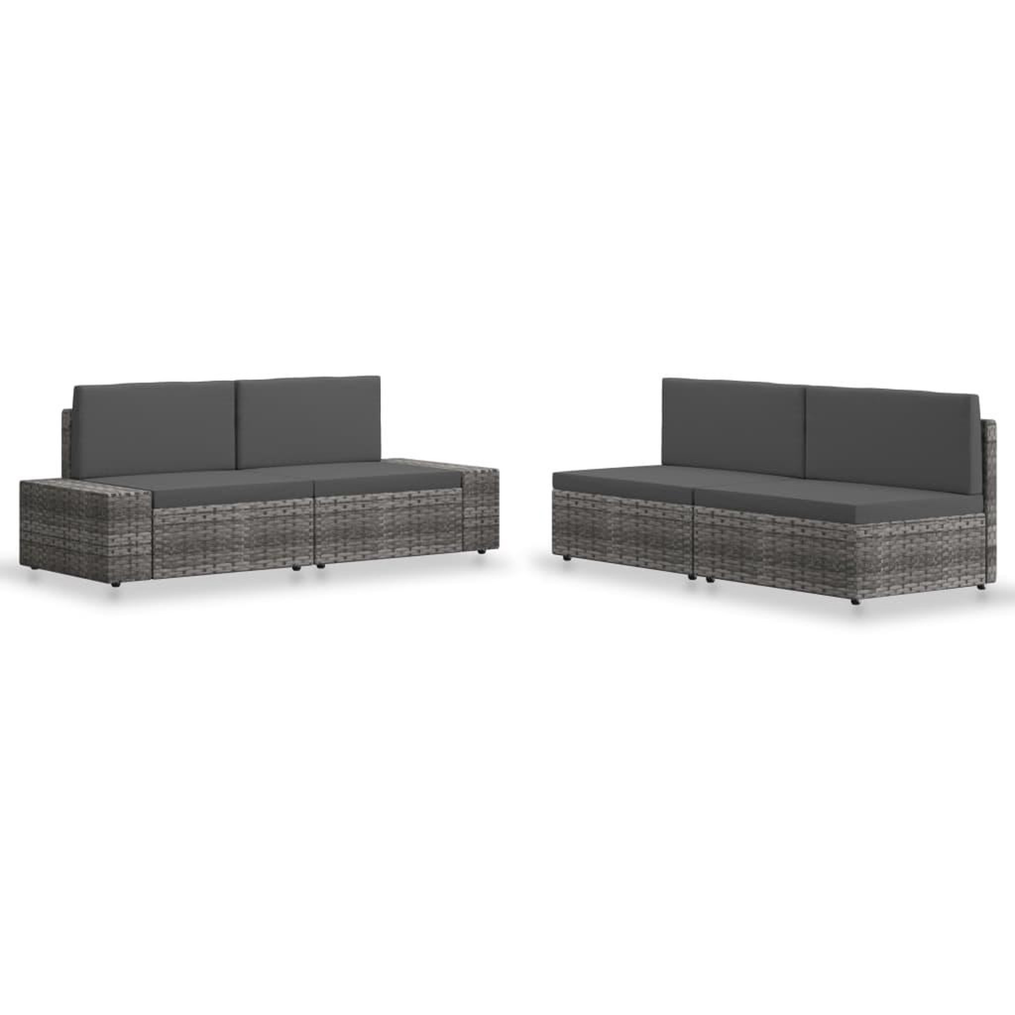 Voir la diapositive 1 : VIDAXL Salon de jardin 4 pcs Resine tressee Gris