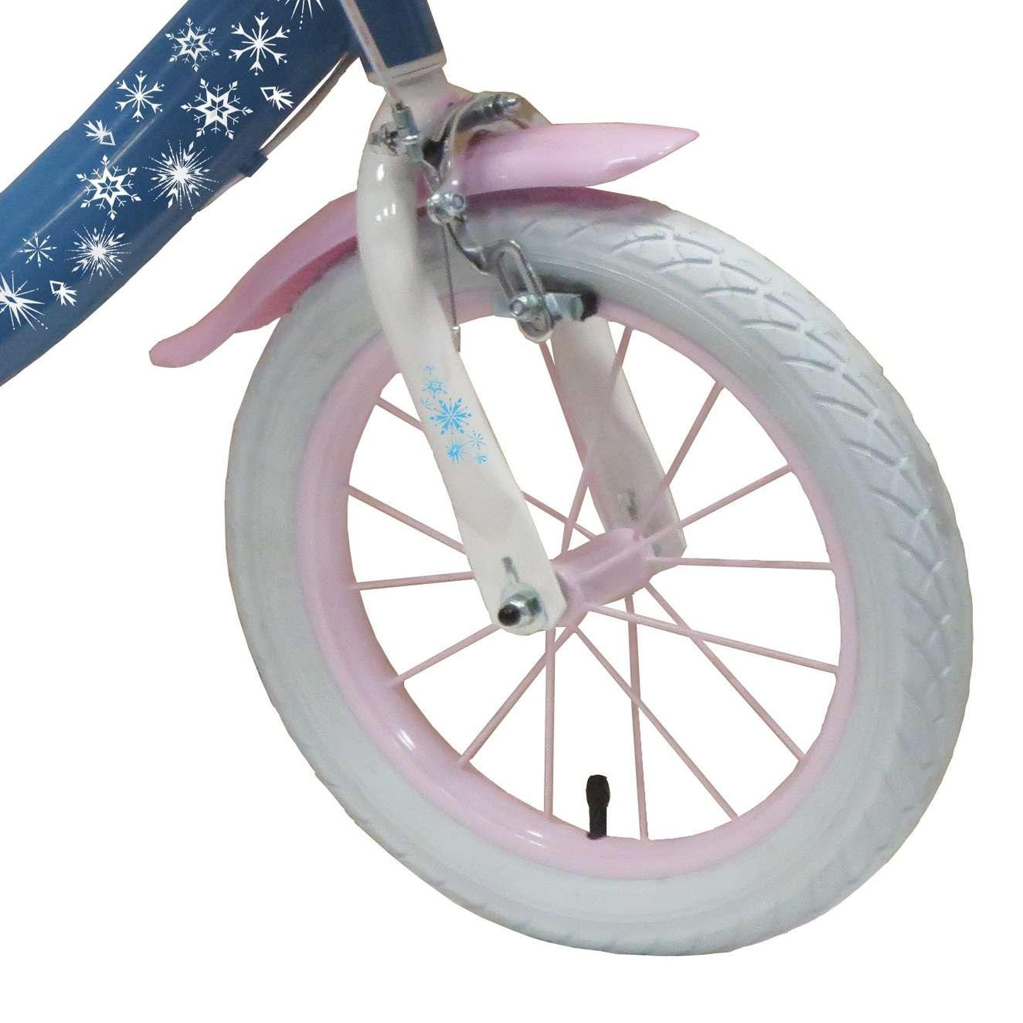 Voir la diapositive 4 : Disney La Reine des Neiges Vélo enfant - Modèle 14'' Reine des neiges + Casque pour enfant de 95/110 cm avec stabilisateurs - Panier avant - Porte poupée arrière - 2 freins et pneus gonflables