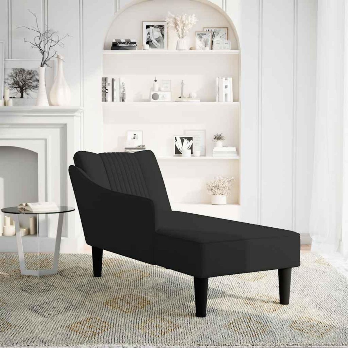 VIDAXL Fauteuil long avec accoudoir droit noir velours
