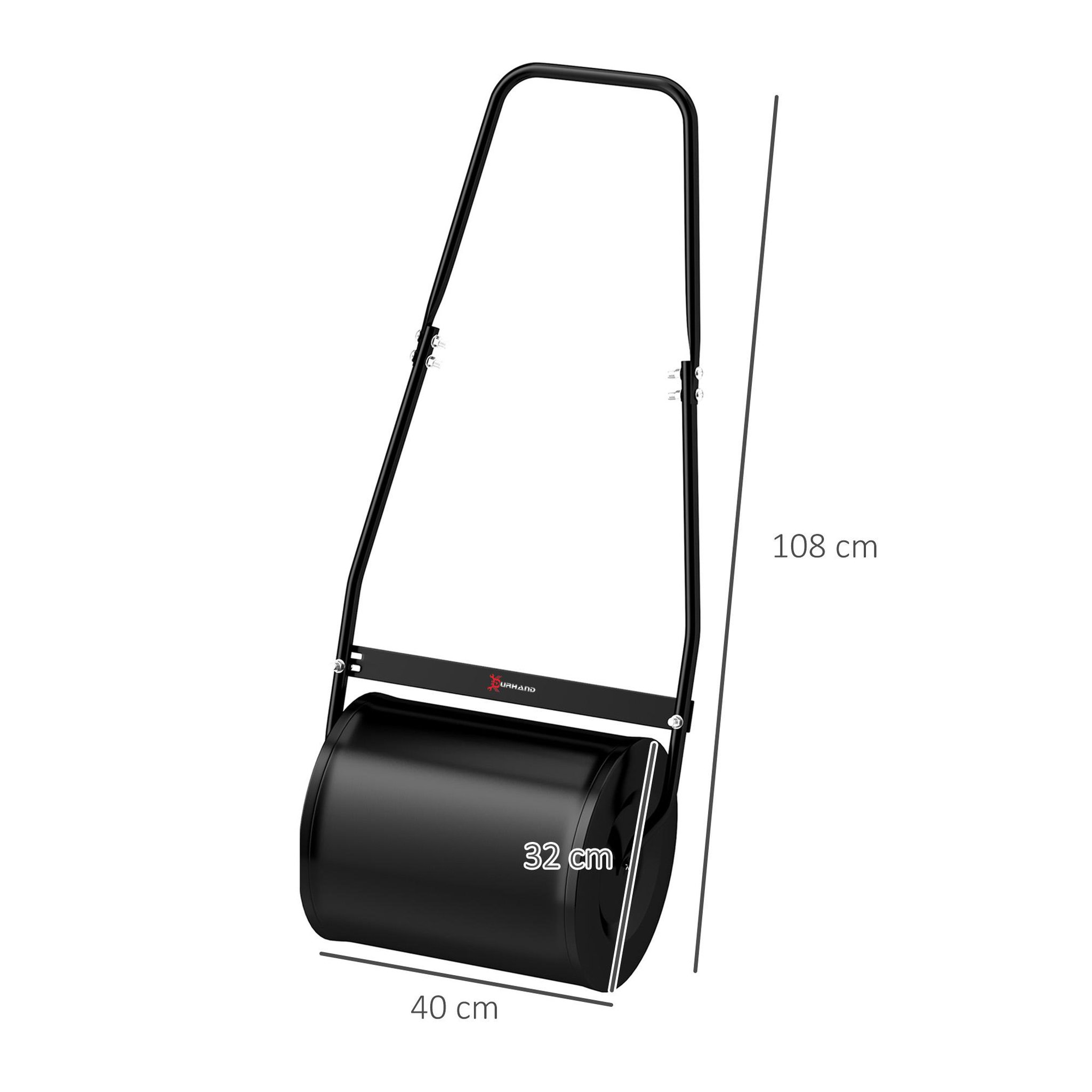 Voir la diapositive 3 : OUTSUNNY Rouleau à gazon jardin en acier avec poignée dim. 50L x 32l x 108H cm lestage max. 30 L noir