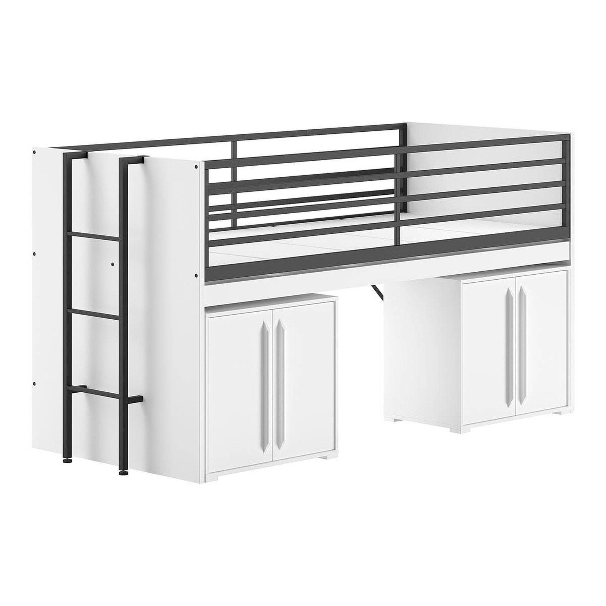 Paris Prix Pack - lit superposé & 2 commodes à portes  sam  90x200cm blanc