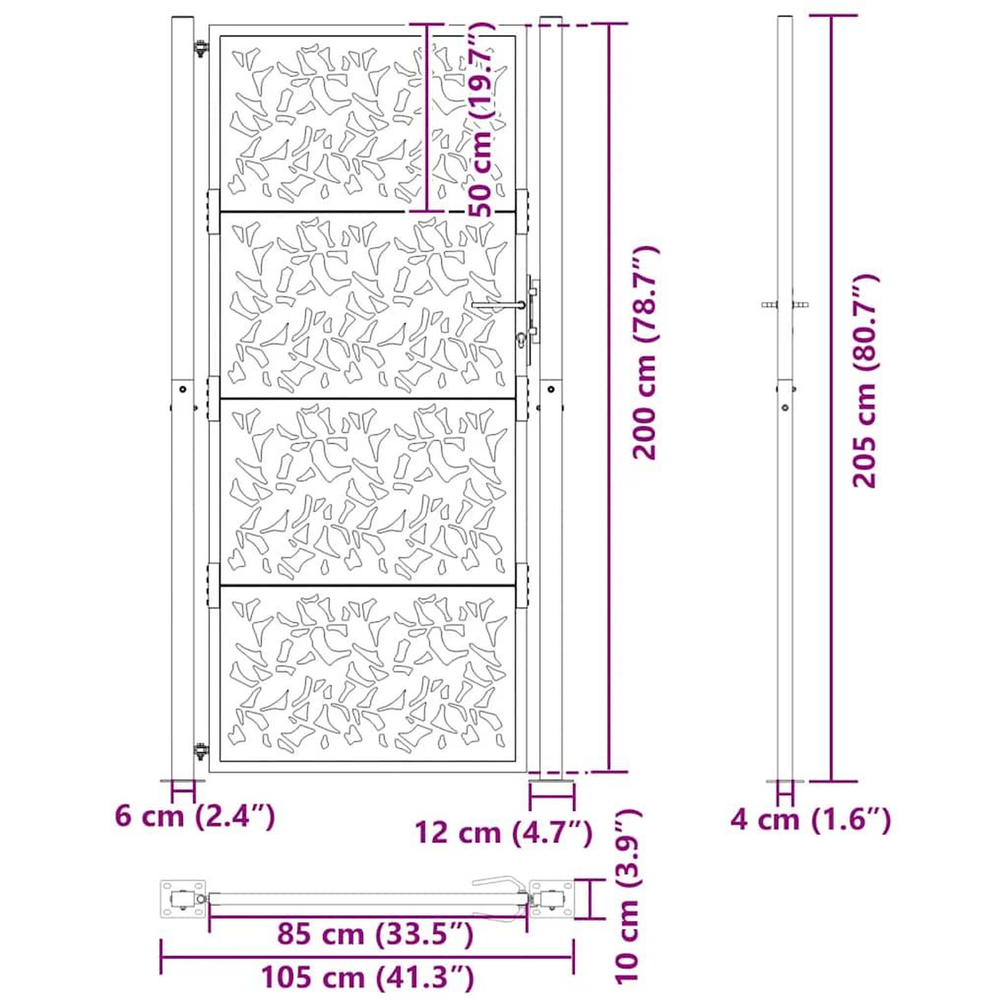 Voir la diapositive 6 : VIDAXL Portail de jardin noir 105x205 cm acier conception de feuilles