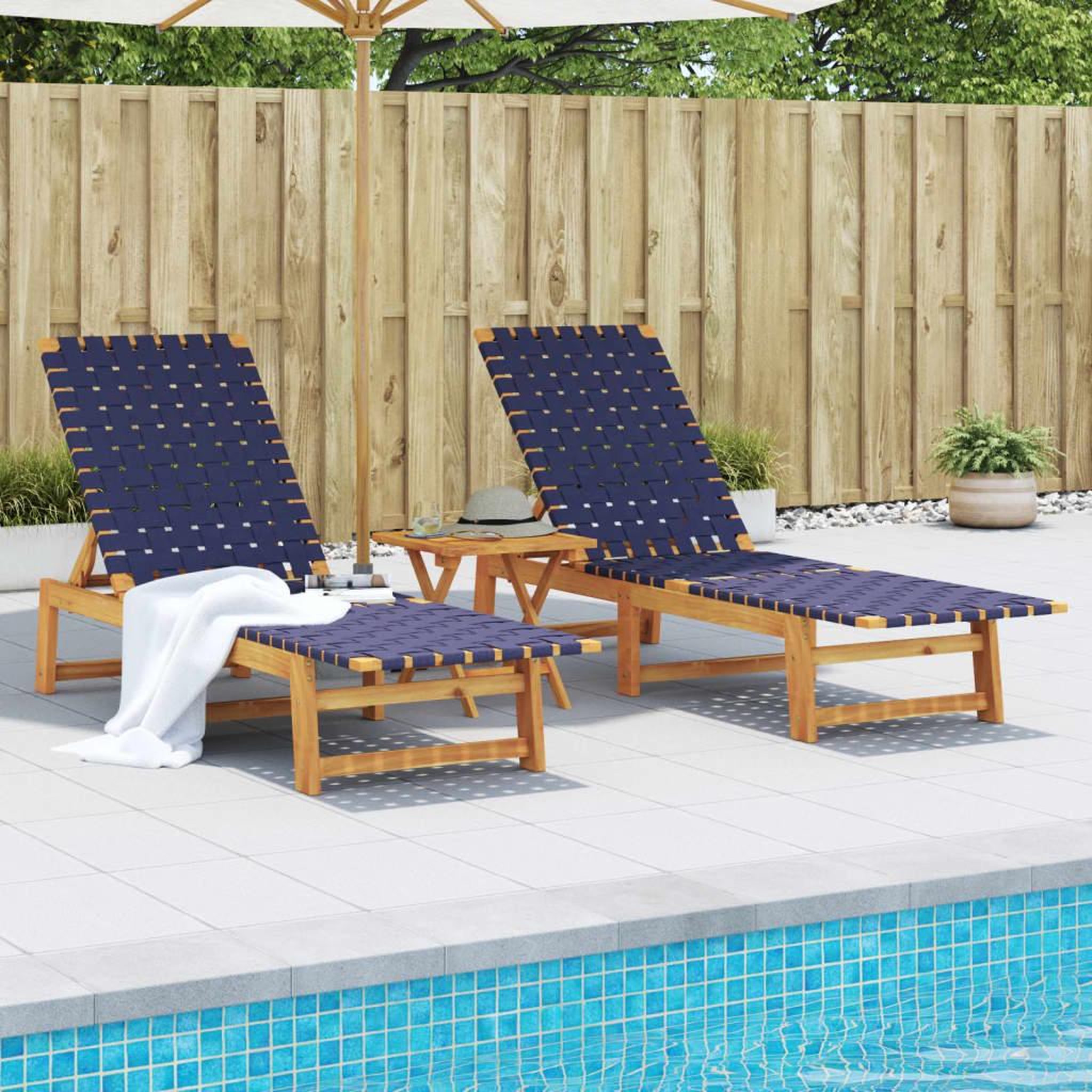 VIDAXL Chaises longues lot de 2 et table bleu fonce bois massif acacia