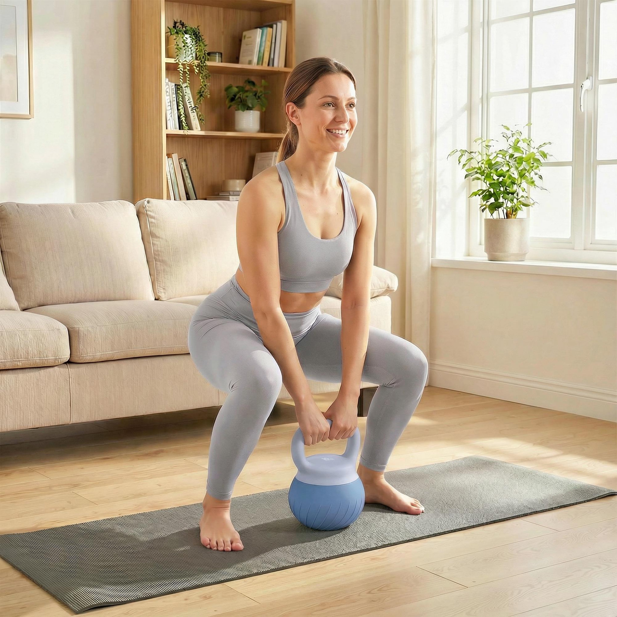 Voir la diapositive 4 : HOMCOM Kettlebell  10 kg - poignée ergonomique antidérapante - revêtement souple - bleu