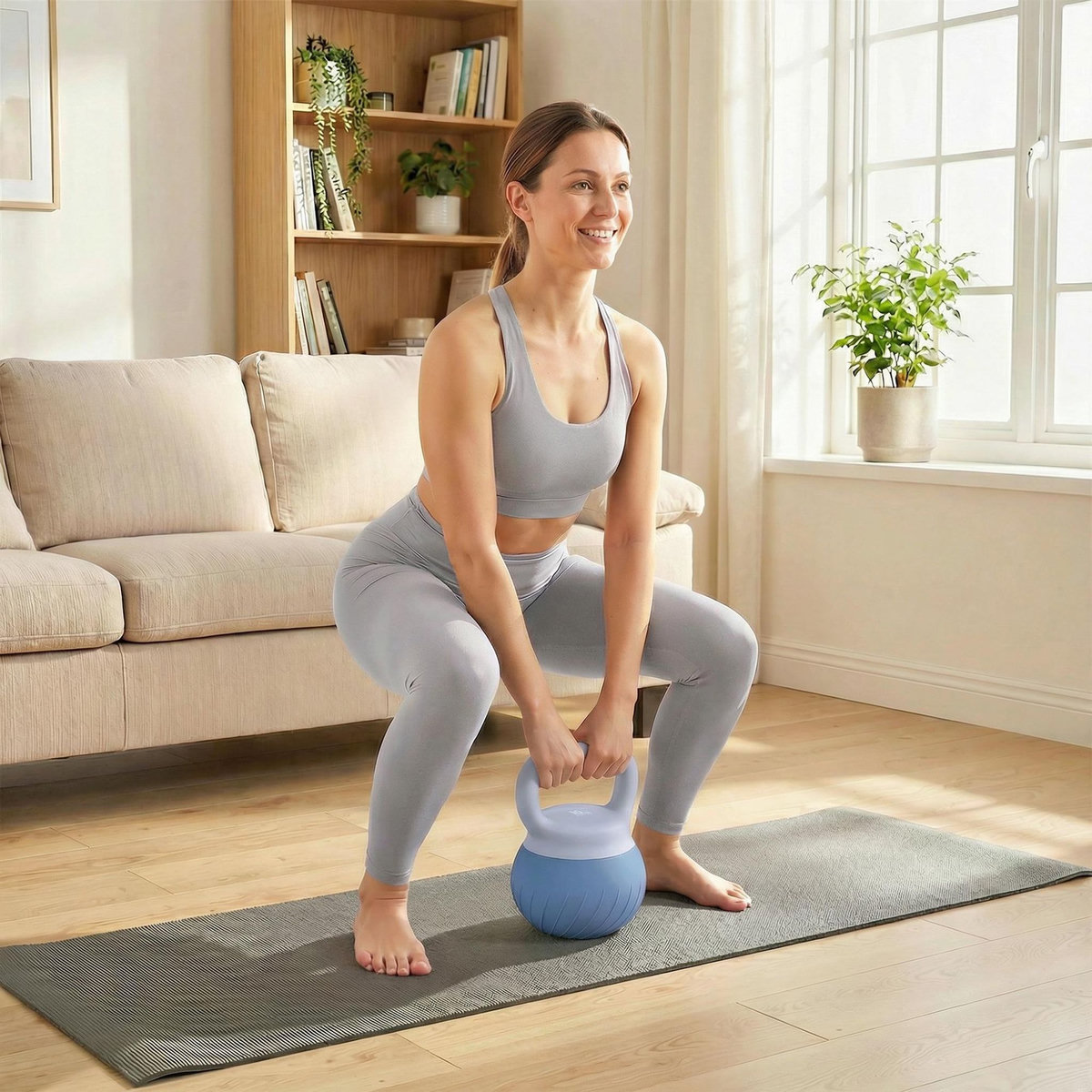 HOMCOM Kettlebell  10 Kg - poignée ergonomique antidérapante - revêtement souple - bleu