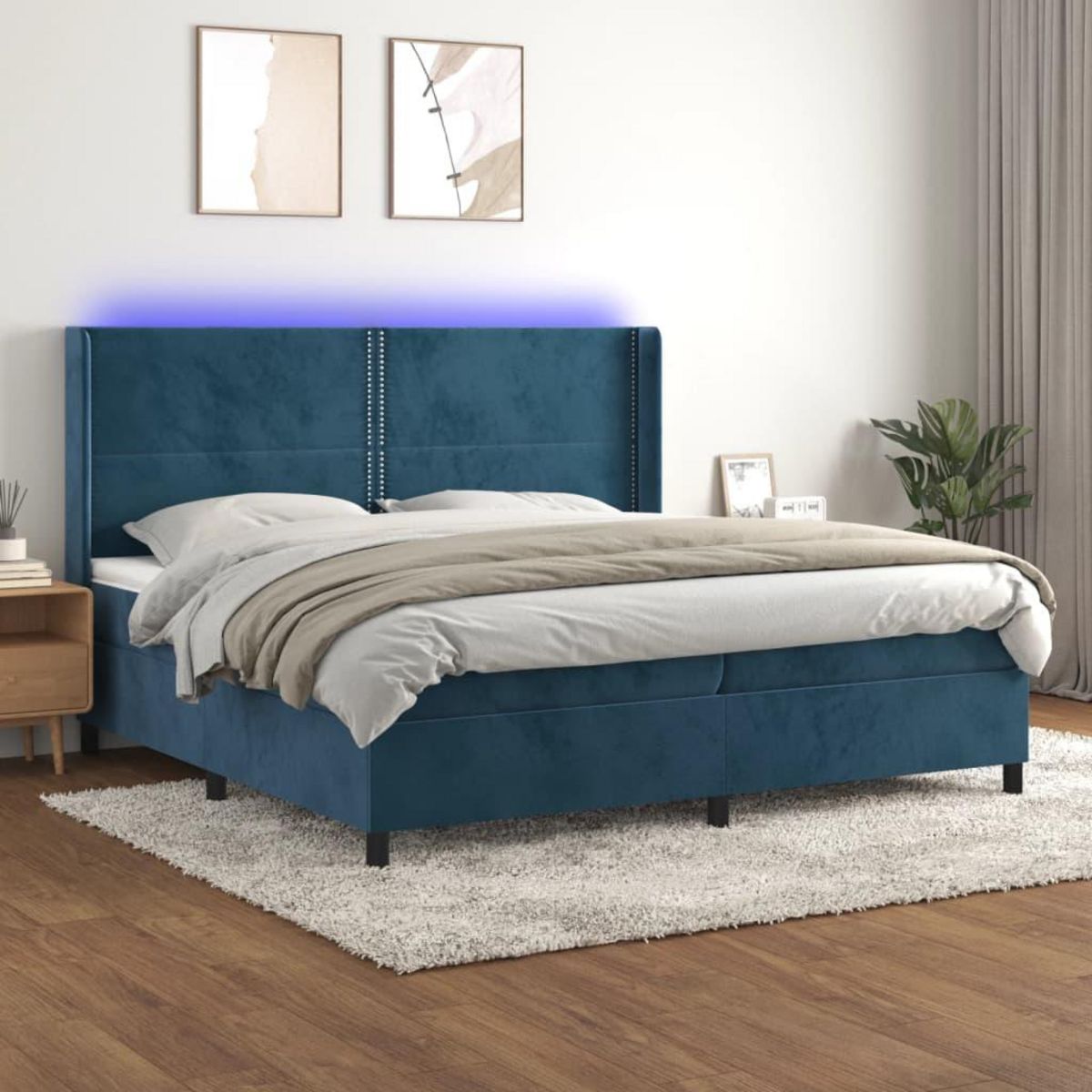 VIDAXL Sommier a lattes de lit matelas et LED Bleu fonce 200x200 cm