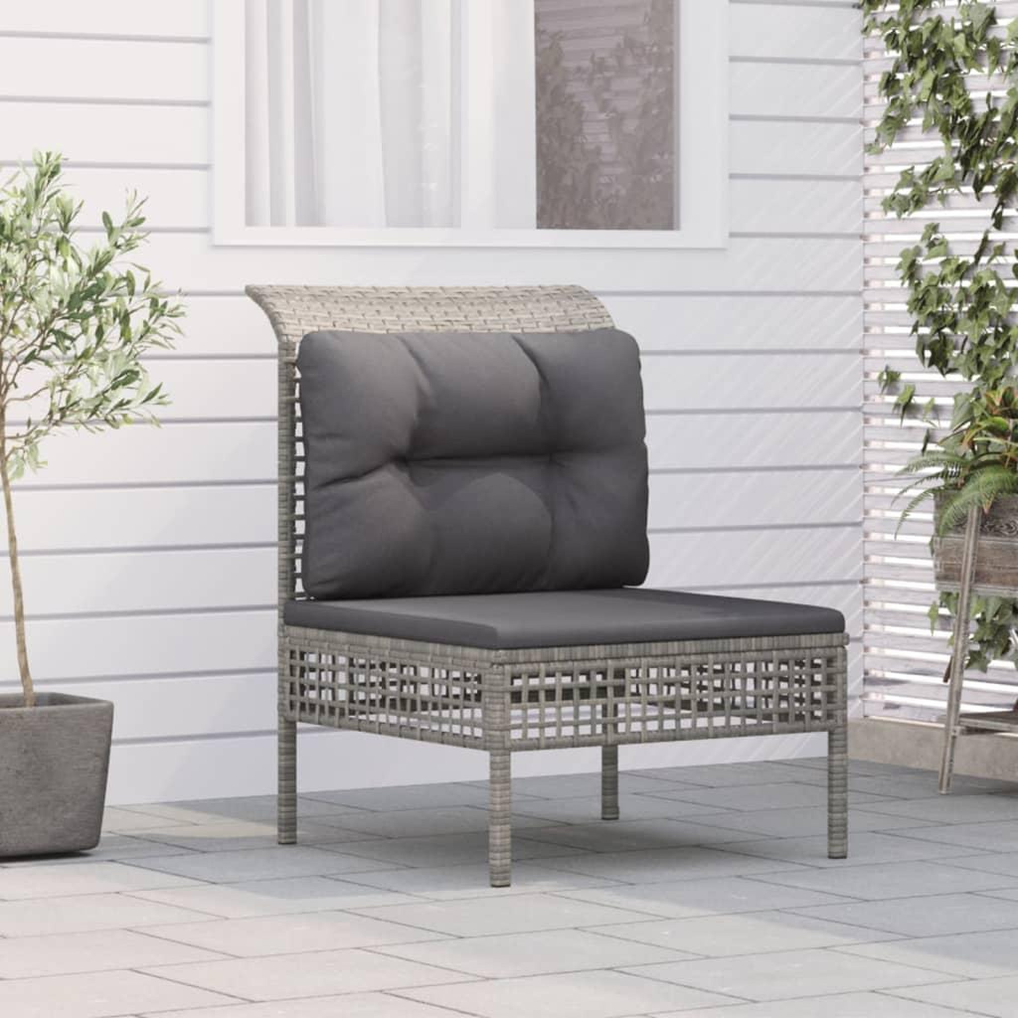 VIDAXL Canape central de jardin avec coussin Gris Resine tressee