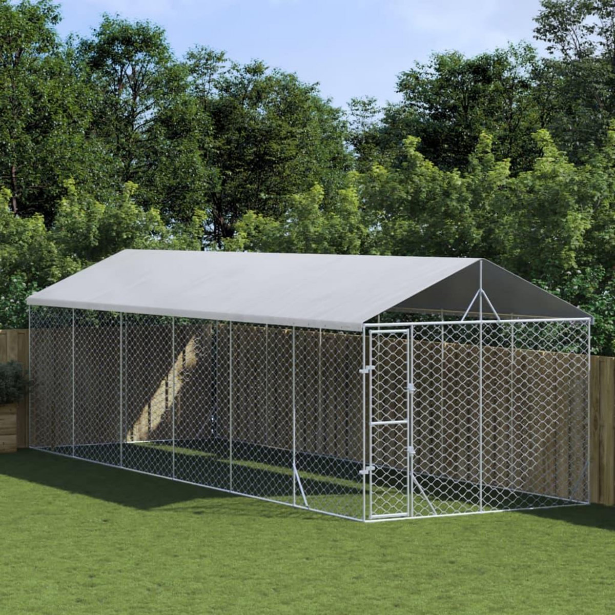 VIDAXL Chenil d'exterieur pour chiens avec toit argente 3x9x2,5 m