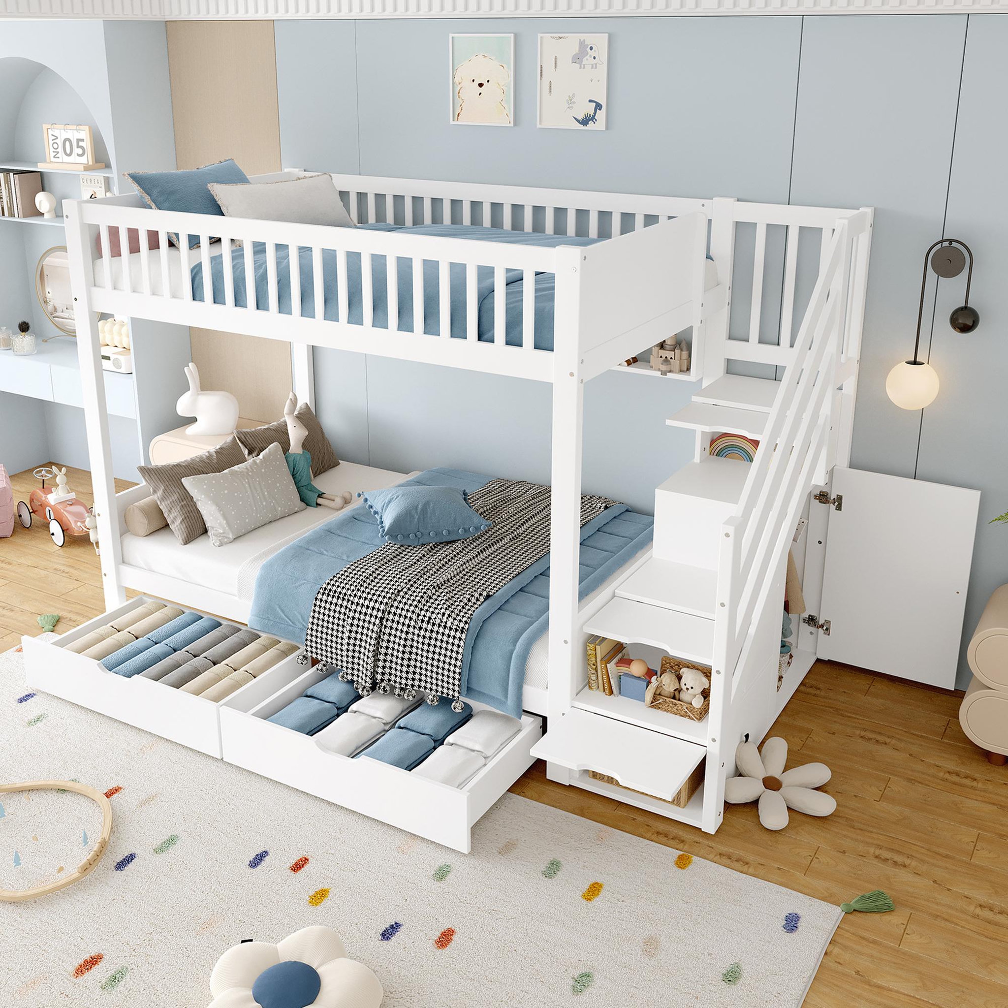 Voir la diapositive 5 : MERAX Lit superposé 90x200cm pin coloris blanc